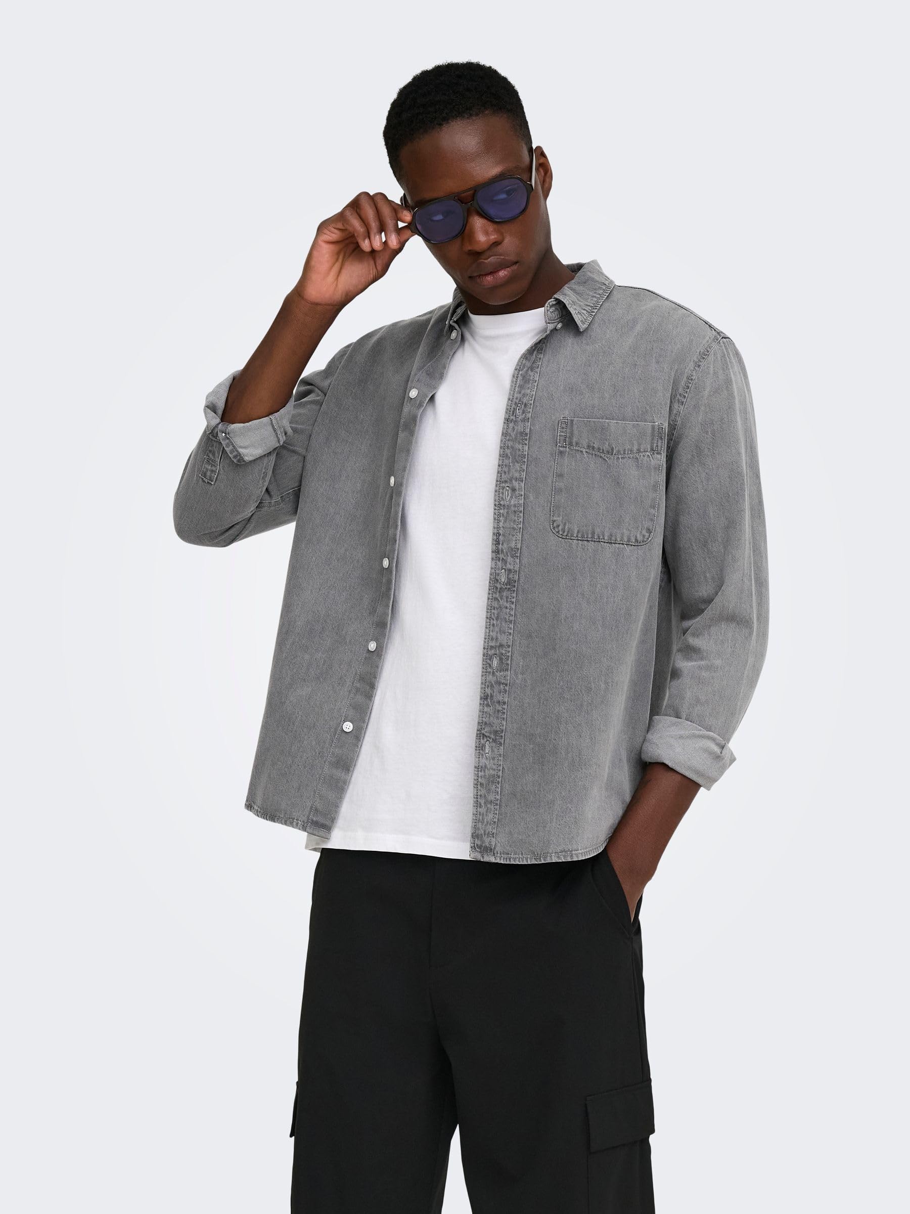 Only & Sons Onsorson Regular Yfm DNM Shirt Noos, Denim Grigio Chiaro, XL Uomo