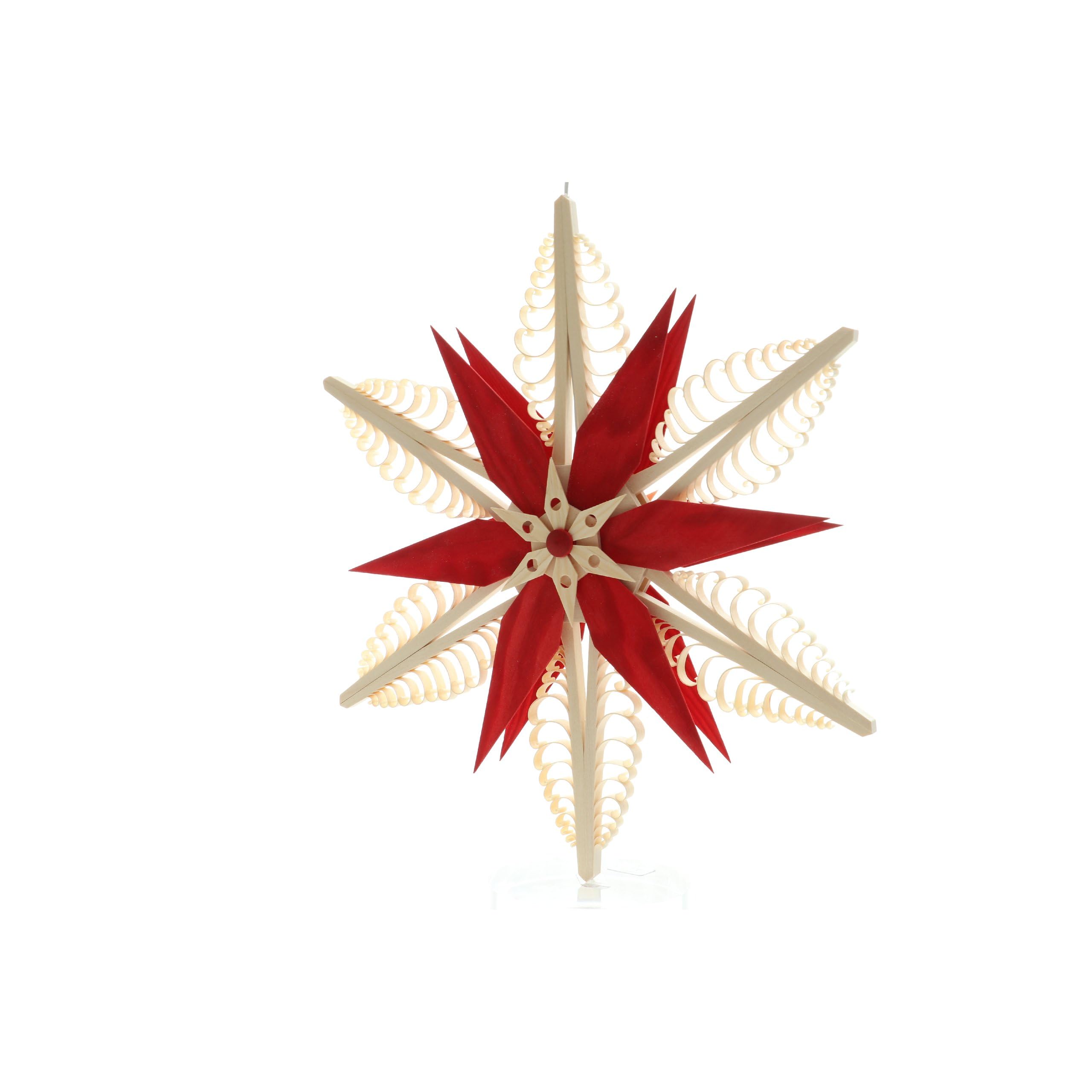 Rudolphs Schatzkiste Ozdoba okienna, wytłaczana gwiazda czerwona/naturalna EL. Oświetlona w środku 2 gwiazdami (po obu stronach) szer. x wys. x gł. = 32 x 32 x 6 cm nowa gwiazda okienna gwiazda bożonarodzeniowa