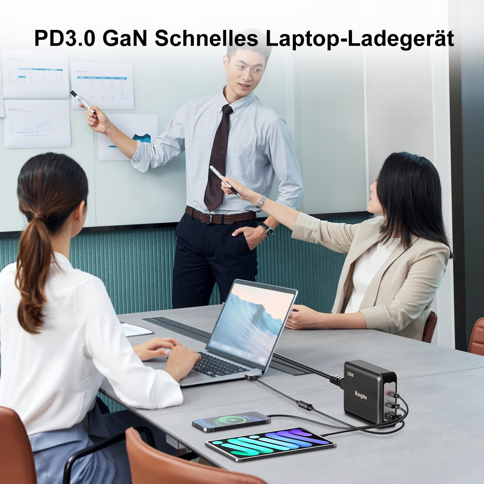 King Ma GaN Caricatore portatile a 3 porte, ricarica USB veloce con uscita da 20 V/20 A, per Legion Pro 7i Gen 10 gaming e caricabatterie tecnici per laptop