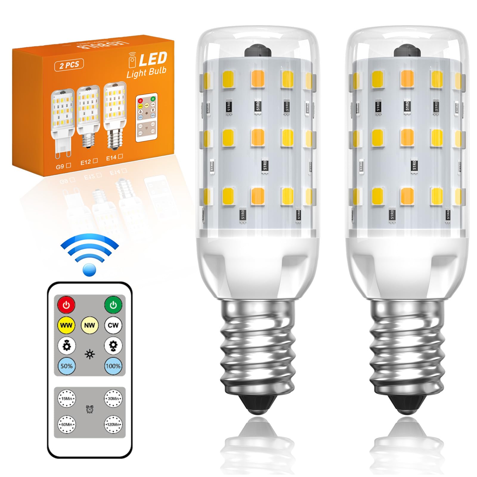 BrightArk Smart E14 LED Bulb, Dimmable e14 led Bulbs Multicolor Lamp with Remote 4W, WW 3000K/NW 4000K/CW 6000K, Brightness Adjustable 10%-100%, Timer&Memory Function SES Bulb, 2-Pack