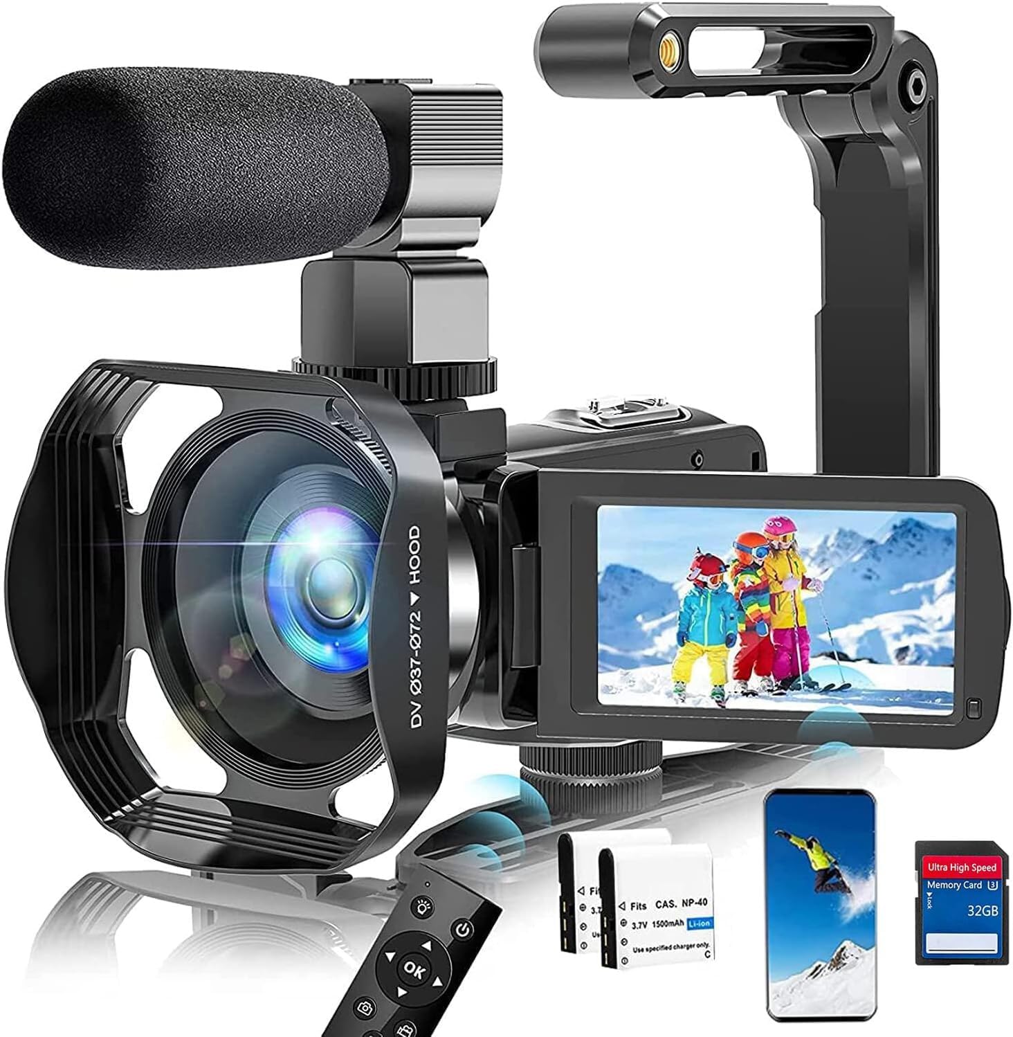 Videokamera 4K 60FPS WiFi Camcorder HD 48MP Webcam IR Nachtsicht