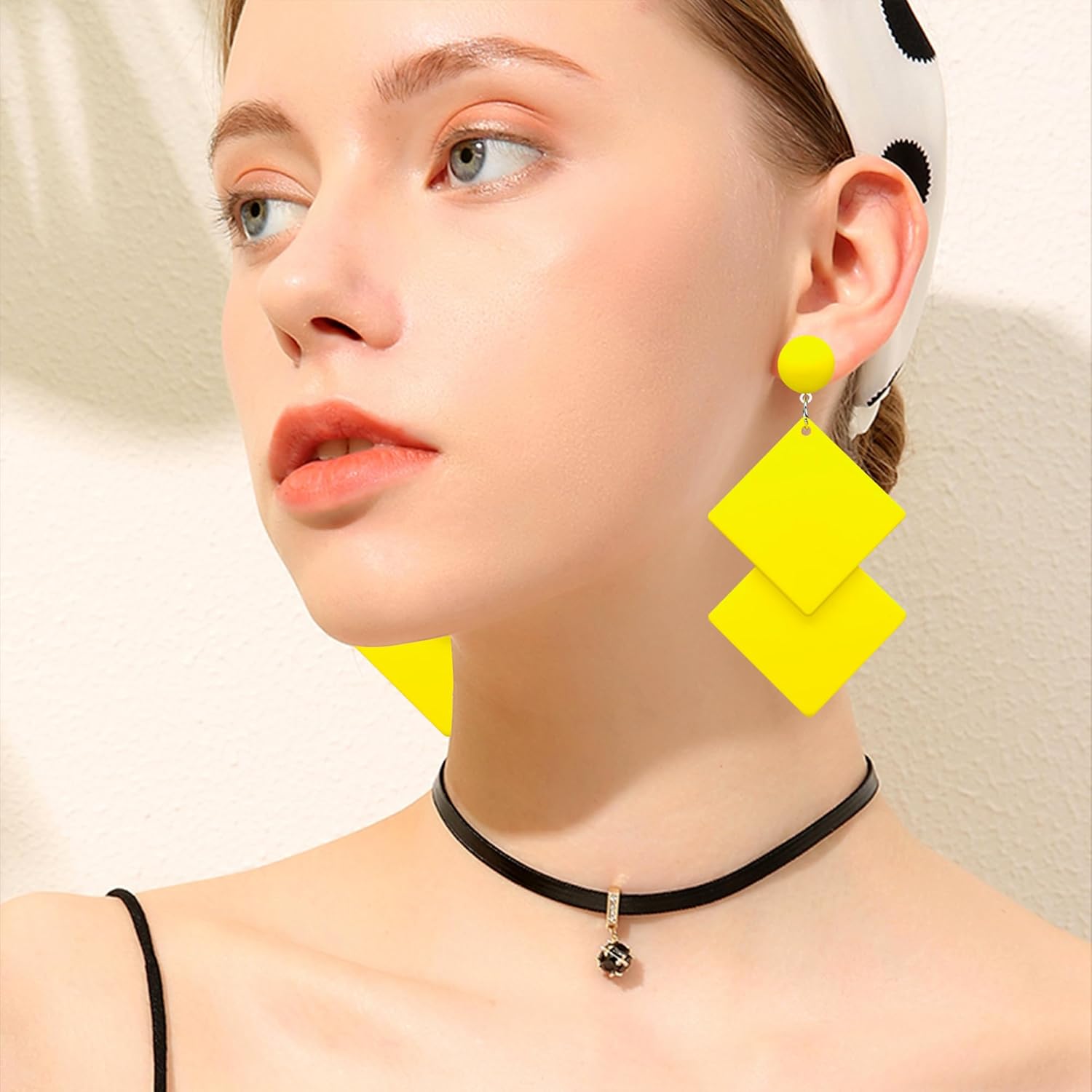 Retro 70s 80s Neon Drop Earrings for Women Exaggerated Geometric Dangle Earrings for Women Party Costume Accessory - Image 3