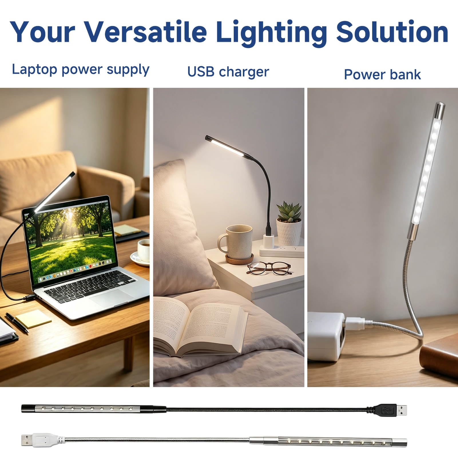 Bryon 2 Stück USB LED Leselampe, USB LED Leselampe mit Flexarm