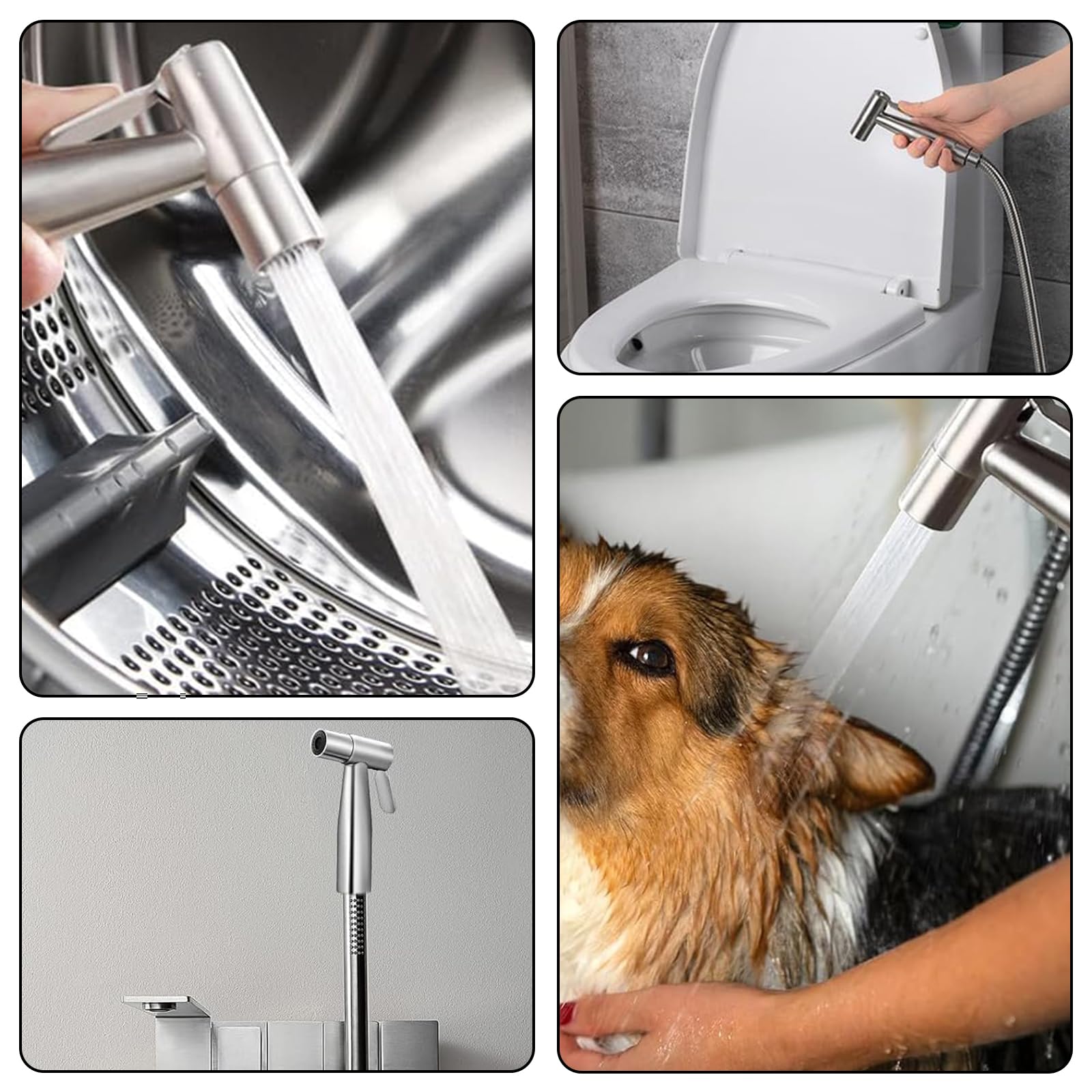 Bidet Handbrause 2 Stück, Silber, Edelstahl, Modern, Wandmontage, Einloch, Badezimmer, Personal Hygiene, Morgen, Abendessen, Dinner