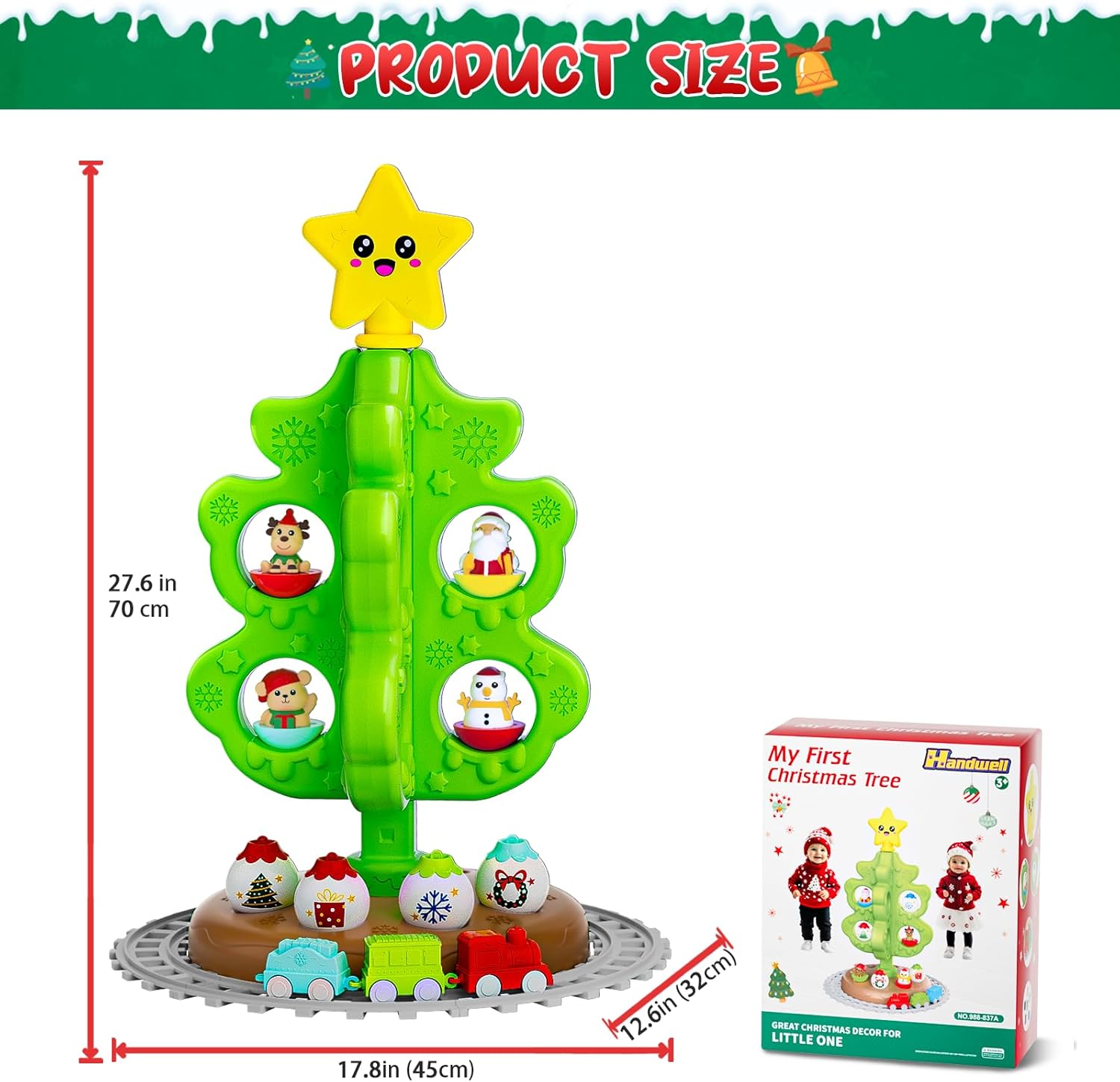 My First Christmas Tree for Toddlers: Kids Christmas Tree Toy Set with DIY Train Set&Tracks,18 Colorful Decorations Sensory Developmental for Little One Xmas Birthday Gifts for Boys & Girls