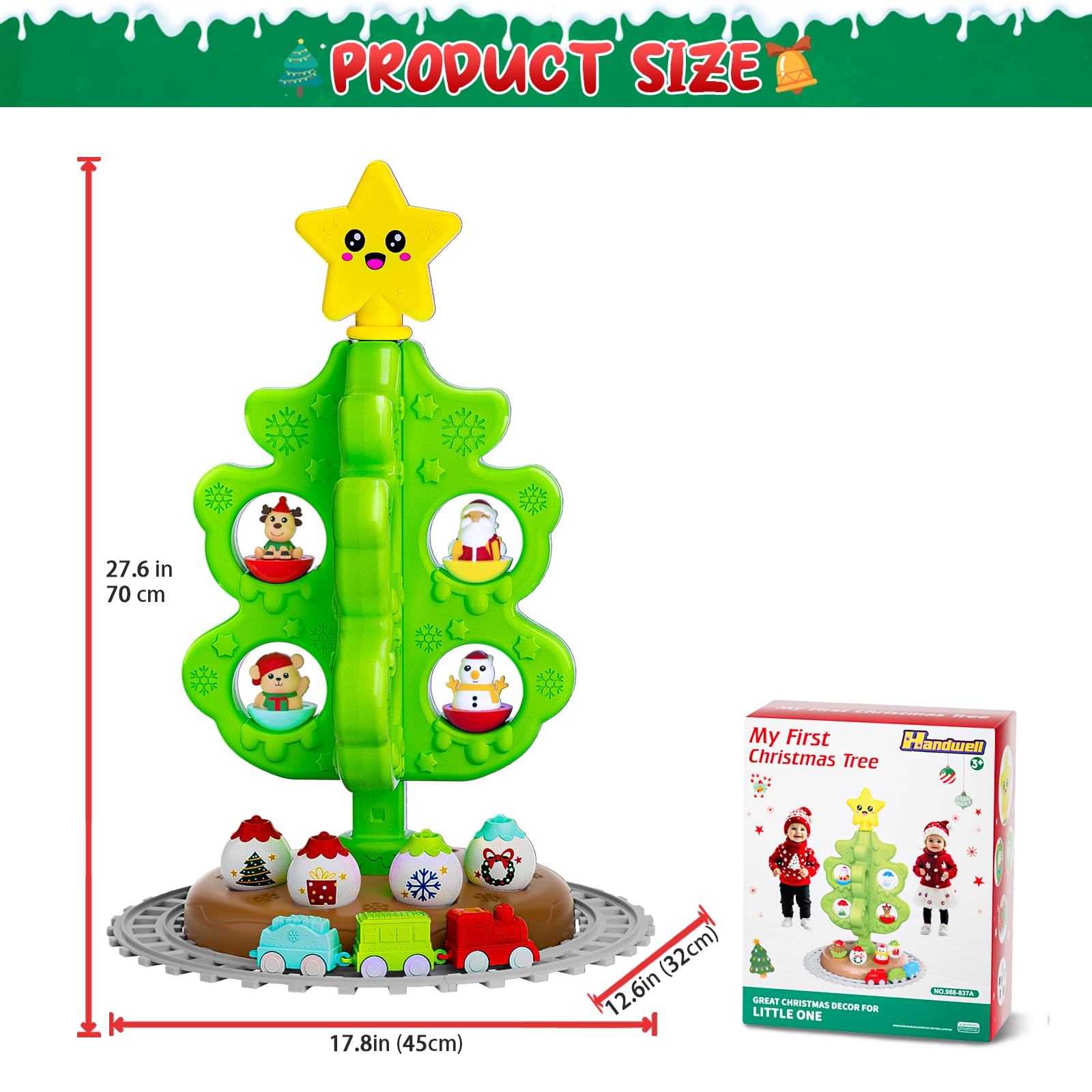 Mi primer árbol de Navidad para niños pequeños: juego de árbol de Navidad para niños con juego de tren y pistas de bricolaje, 18 decoraciones coloridas desarrollo sensorial para niños y niñas 7