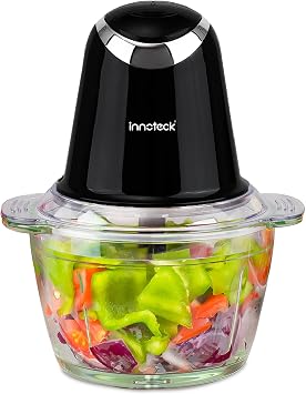Innoteck Electric Mini Chopper with 1L Glass Bowl 500W Food Chopper with Stainless Steel Blades Two Speed Control Mini Food Processor for Fruits, Vegetables, Meat, Baby Food & Kitchen Use