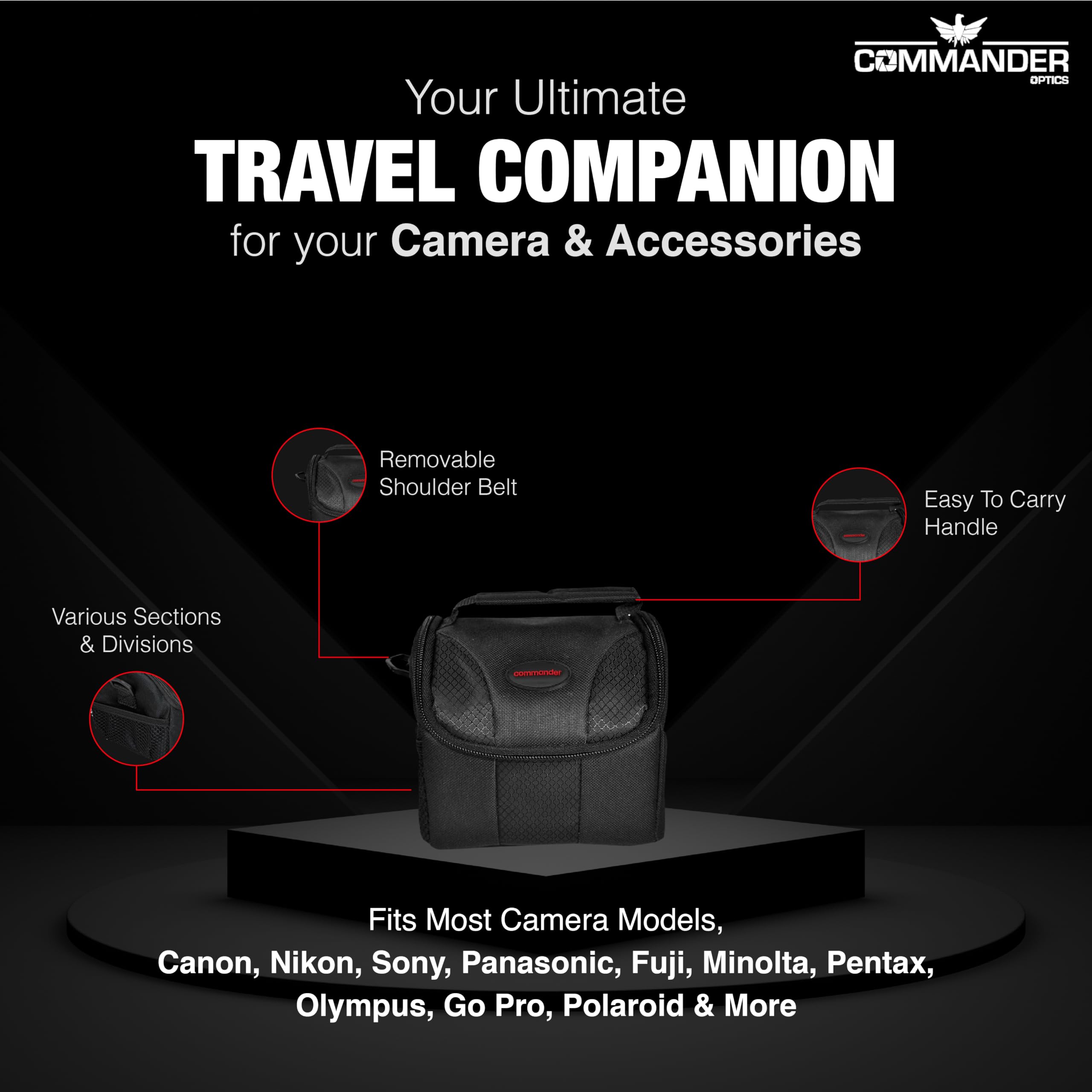 COMMANDER OPTICS Small Camera Bag - Water Resistant, Soft Padded, Compact Travel Bag for Canon EOS, Nikon, Sony & More DSLR Cameras/Camcorders Ample Storage and Protection for Your Equipment (Small)