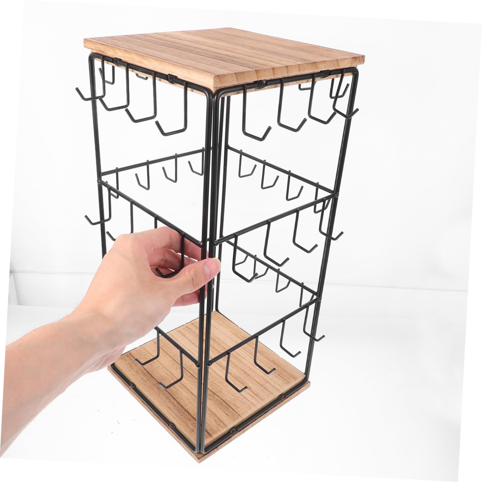 Garneck Espositore Girevole a 360° Marrone per Orecchini in Legno Design Salvaspazio Multifunzionale, Organizer per Gioielli e Piano D'appoggio per Vanità
