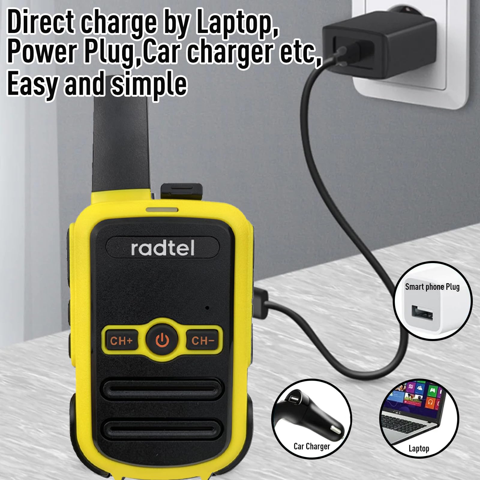 Radtel RT12 Walkie Talkie Ricaricabile per Adulti Portatile a Lungo Raggio Senza Licenza PMR 446 Radio Ricetrasmettitore 16CH Vivavoce VOX per Escursioni in Campeggio… (Giallo)