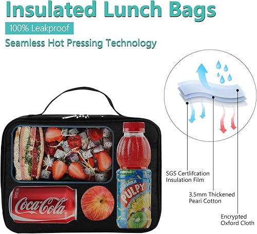 Miniatura 2 de Lonchera aislada Lonchera reutilizable para hombres, mujeres, niños y adultos a prueba de fugas, hielera congelable para oficina, escuela