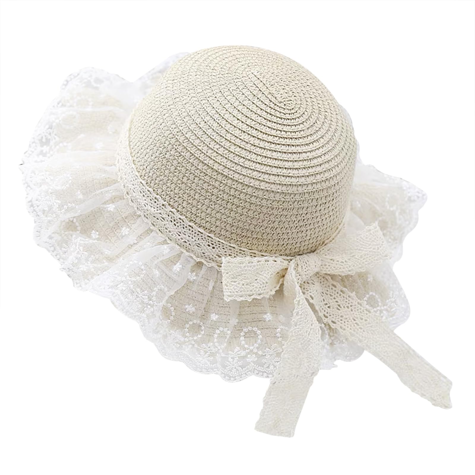 RUIXIA Chapeau de Paille avec Dentelle pour Fille Chapeau de Soleil Eté pour Fille Chapeau de Plage Large Bord avec Nœud de Papillon pour Fille 2-6 Ans pour Plage Voyage Randonée