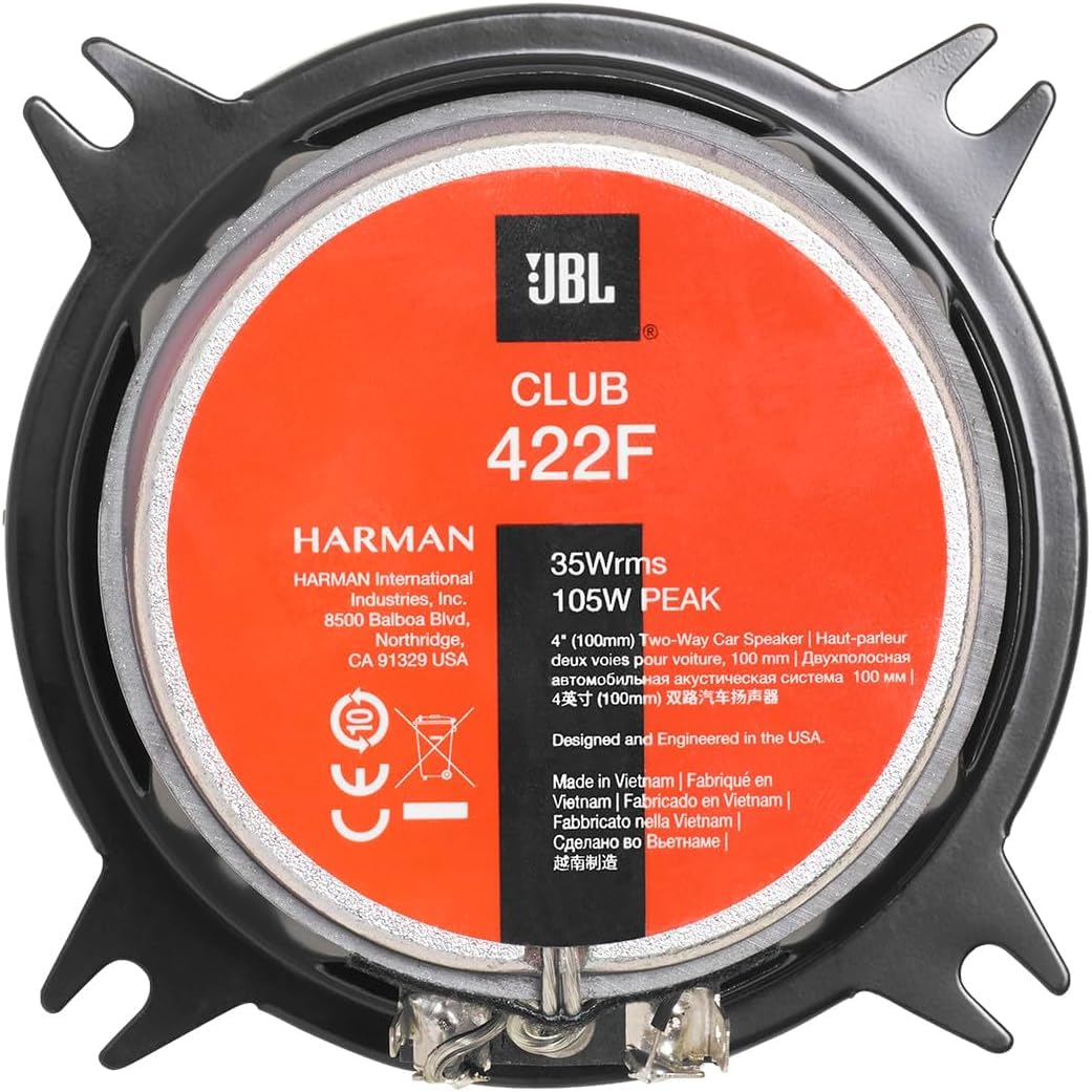 JBL Club 422F Juego de altavoces coche de 2 vías de Harman Kardon - 105 vatios Pro Sound echo auto 10 cm | 100 mm | 4 pulgada