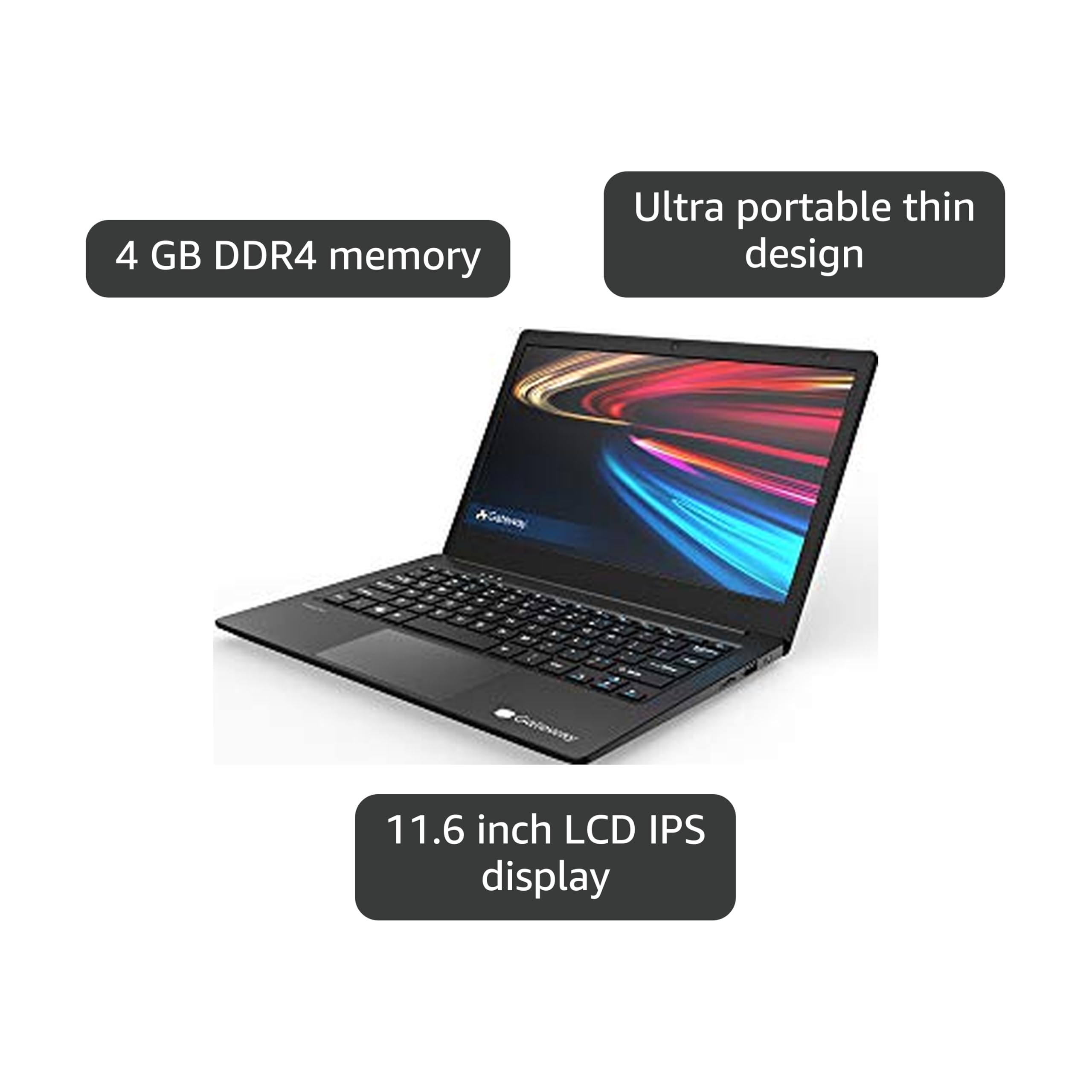 Amazon.com: Gateway 11.6 FHD Ultra Slim Notebook in Black, AMD A4