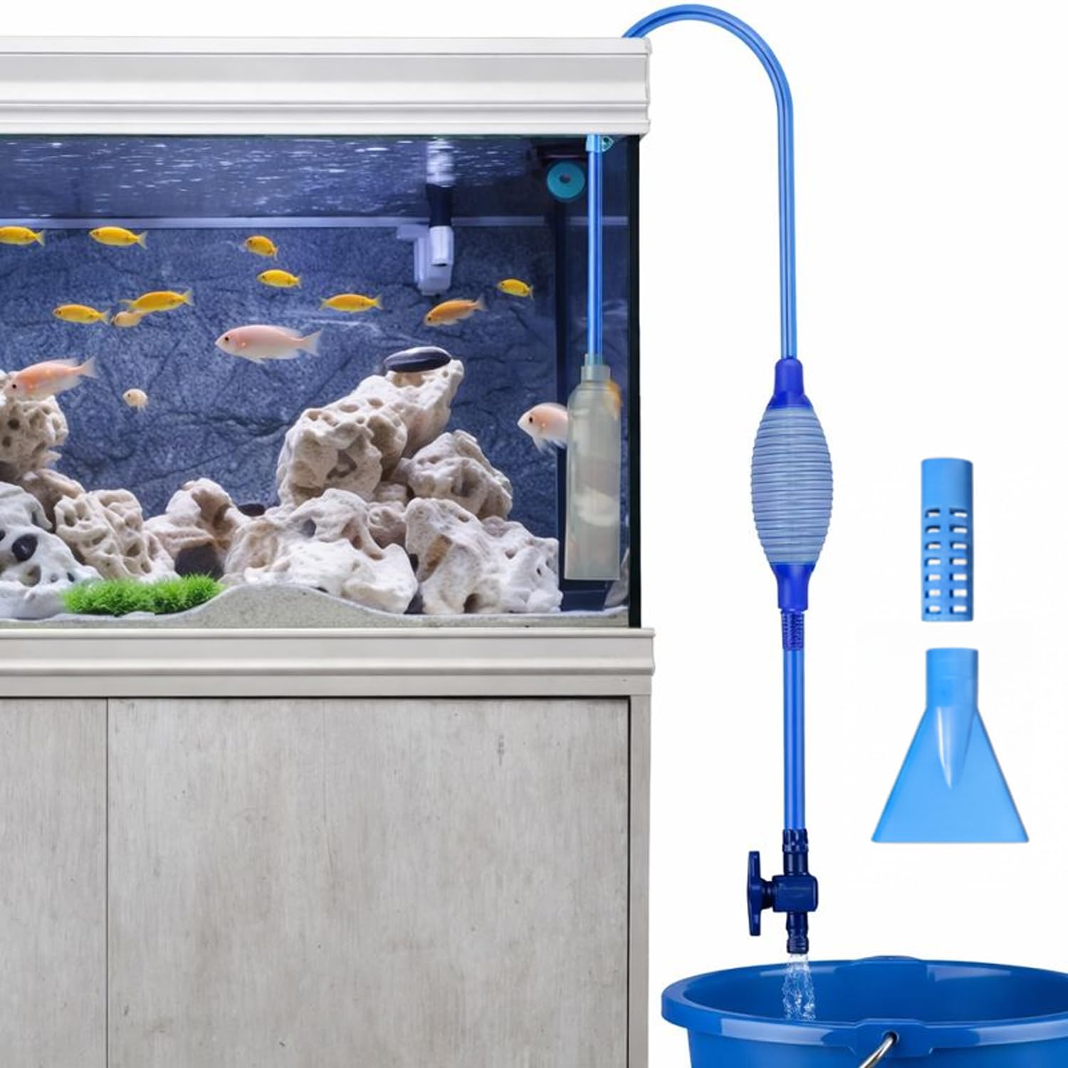 AMERTEER Fish Tank Water Changer Vacuum Siphon Kit, Aquarium cleaner Kit, 3 in 1 Aquarium Siphon Gravel Cleaner Pump Sand Cleaner For Drain And Replace Water, Manual Vacuum Water Changer