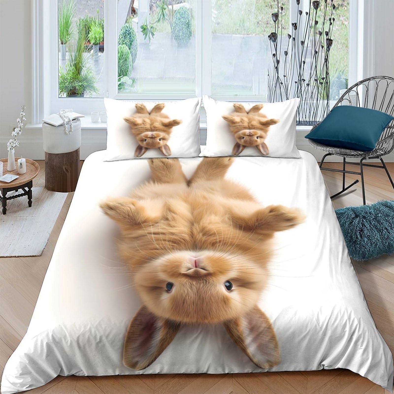 Ctjqhvkz Style-9 3D Printed Cute Bunny Fitted Sheet Microfiber Soft Animal Bed Cover For Bedroom Guest Room Dorm Mattress Decor Single（135X200cm）