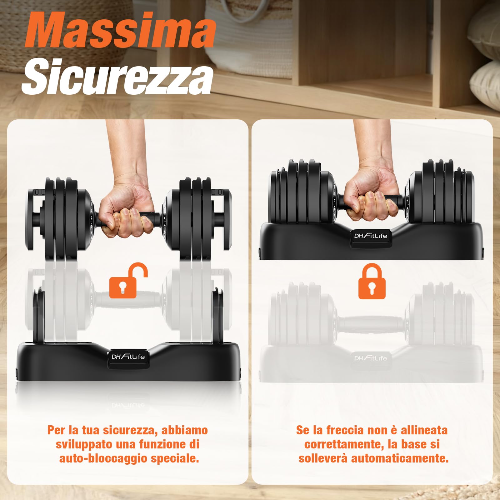 DH FitLife 2026 Nuovo Manubri Regolabili da 2,5 a 25 KG con Base Porta Pesi – Set Manubri Componibili per Uomo e Donna con 18 Pesi in 1, Manubri Regolabili Salvaspazio per Allenamento a Casa