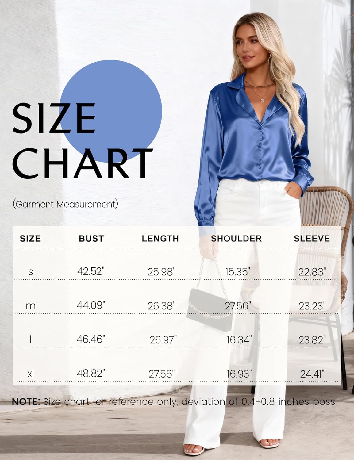 PEHMEA Women's Satin Button Down Shirts Silk Solid Long Sleeve Blouse for Work Office V Neck Casual Elegant Tunic Tops - Image 7