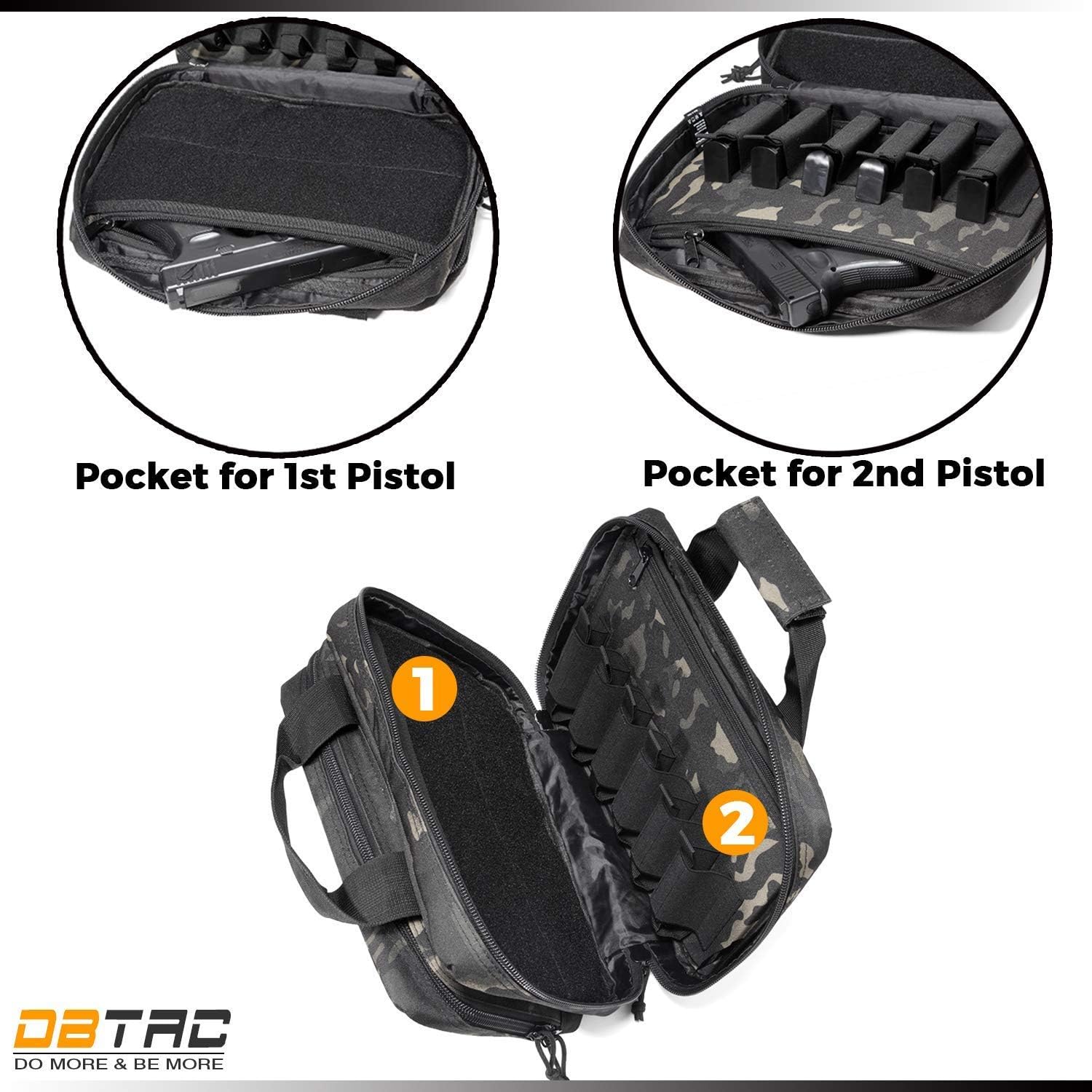 DBTAC Pistol Handbag XS for 1~2 Pistol (Black Camo) + Range Bag Medium for 2~4 Pistol (Black Camo), Lockable Zipper, Durable Material, Compact Design