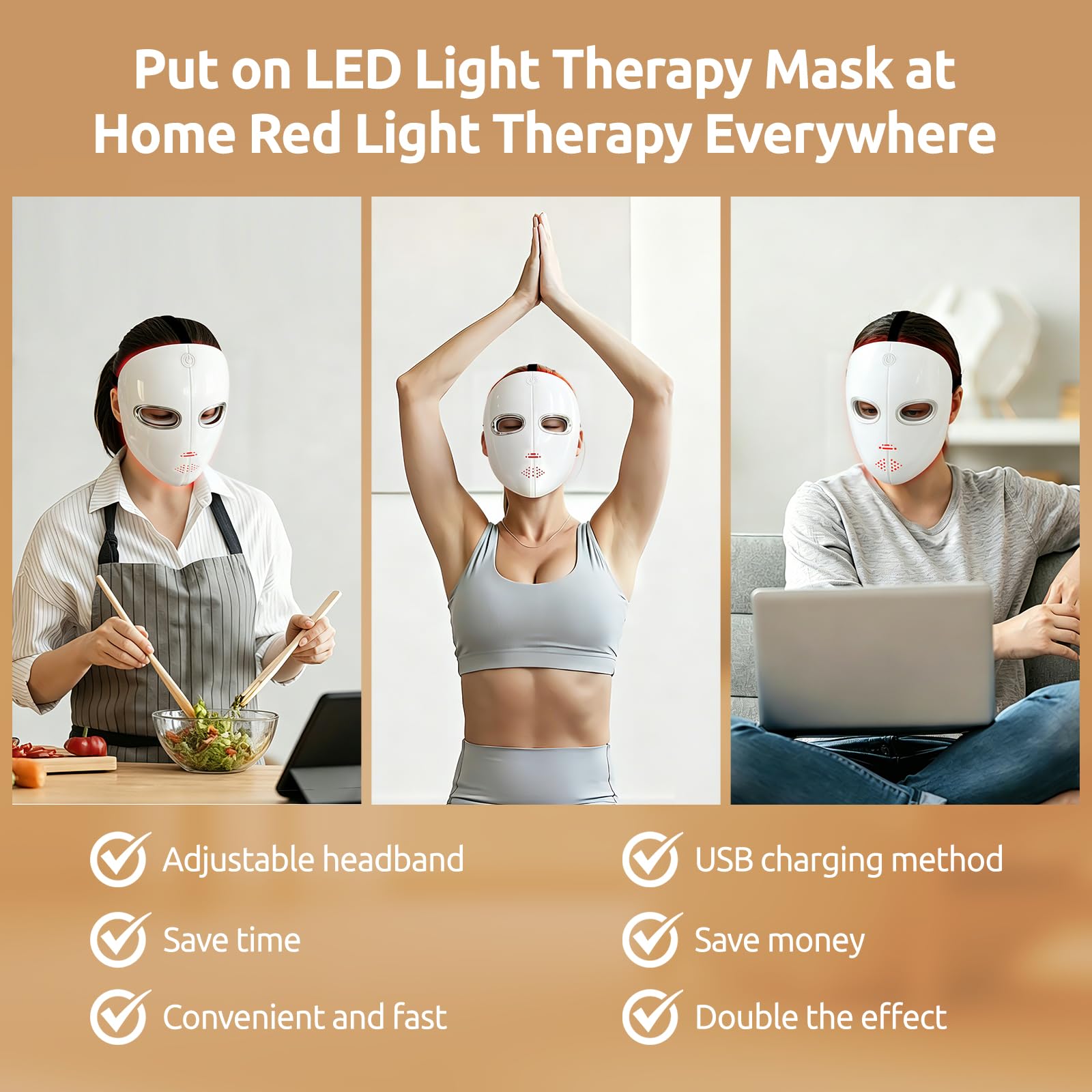 Red Light Therapy Mask for Face,LED Therapy Mask,Rechargeable Near-Infrared Red Light Therapy Mask,Ideal for Facial Wrinkles, Acne, and Uneven Skin Texture. Ideal for Home, Work,Travel & Yoga
