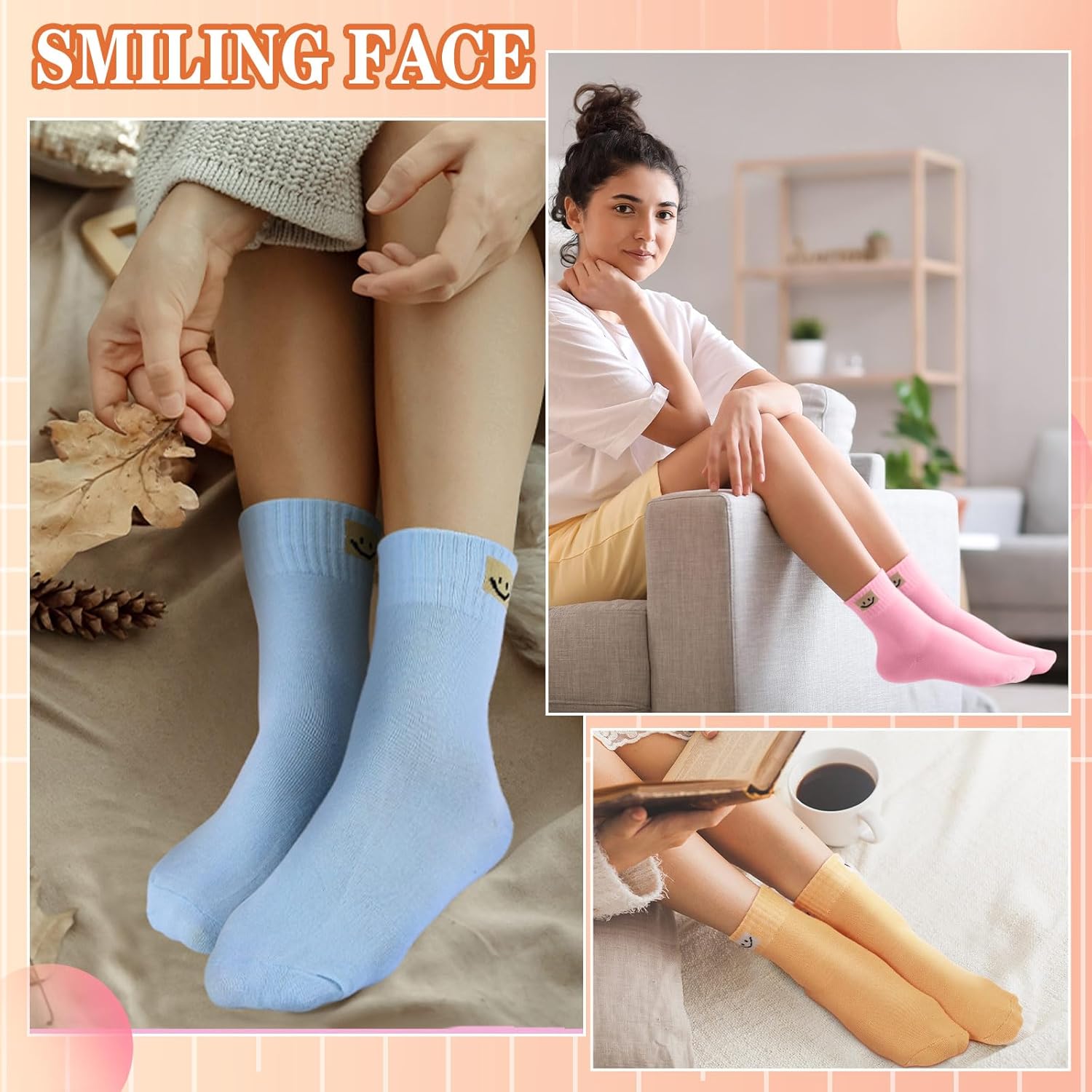 Funtery 20 Pairs Ankle Socks for Women Crew Elastic Ankle Valentines Day Gift Smiling Elastic Length Cotton Cute Crew Socks - Image 6