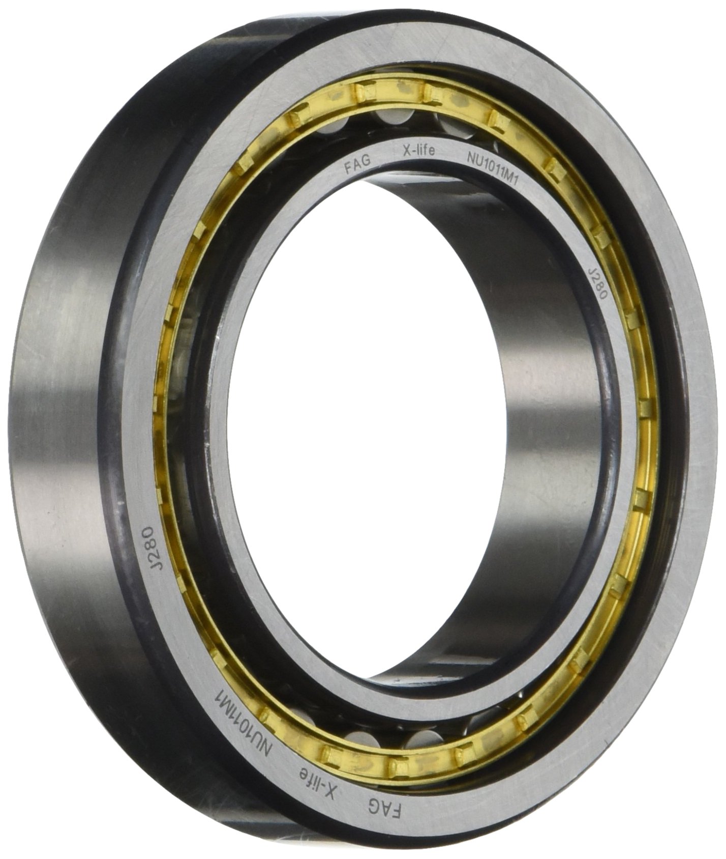 FAG Bearings NU1011M1 Single Row Cylindrical Roller Bearing, Straight Bore, Removable Inner Ring, Standard Capacity, Brass Cage, Normal Clearance, 55mm ID, 90mm OD, 18mm Width