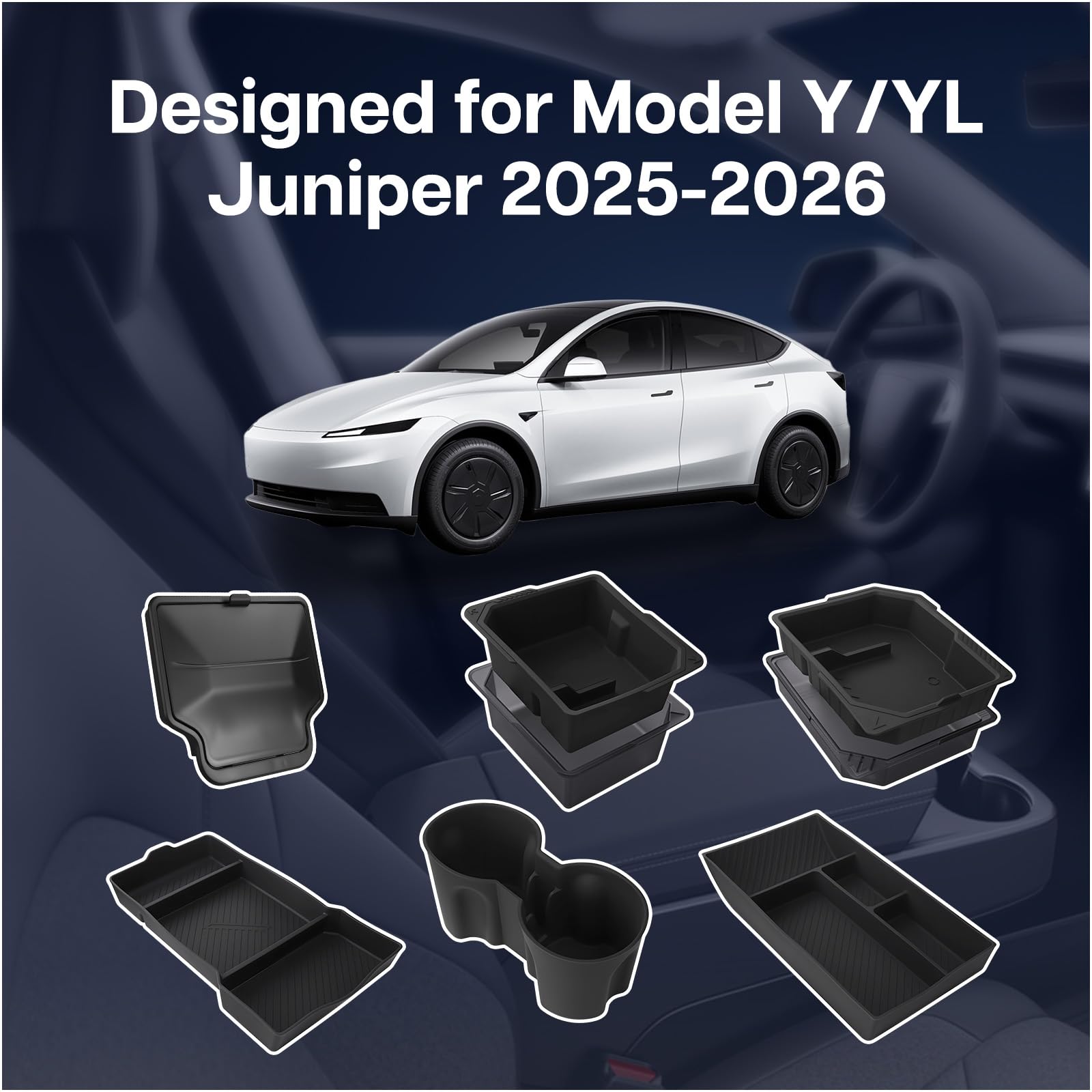 Organizer Konsoli dla Tesla Model Y/YL Juniper 2025–2026 Akcesoria od MMOBIEL – 6 Szt. Akcesoria do Wnętrza – ABS & Silikon Organizery, Tacki, Uchwyt na Kubek, Schowek w Podłokietniku – Antypoślizgowy