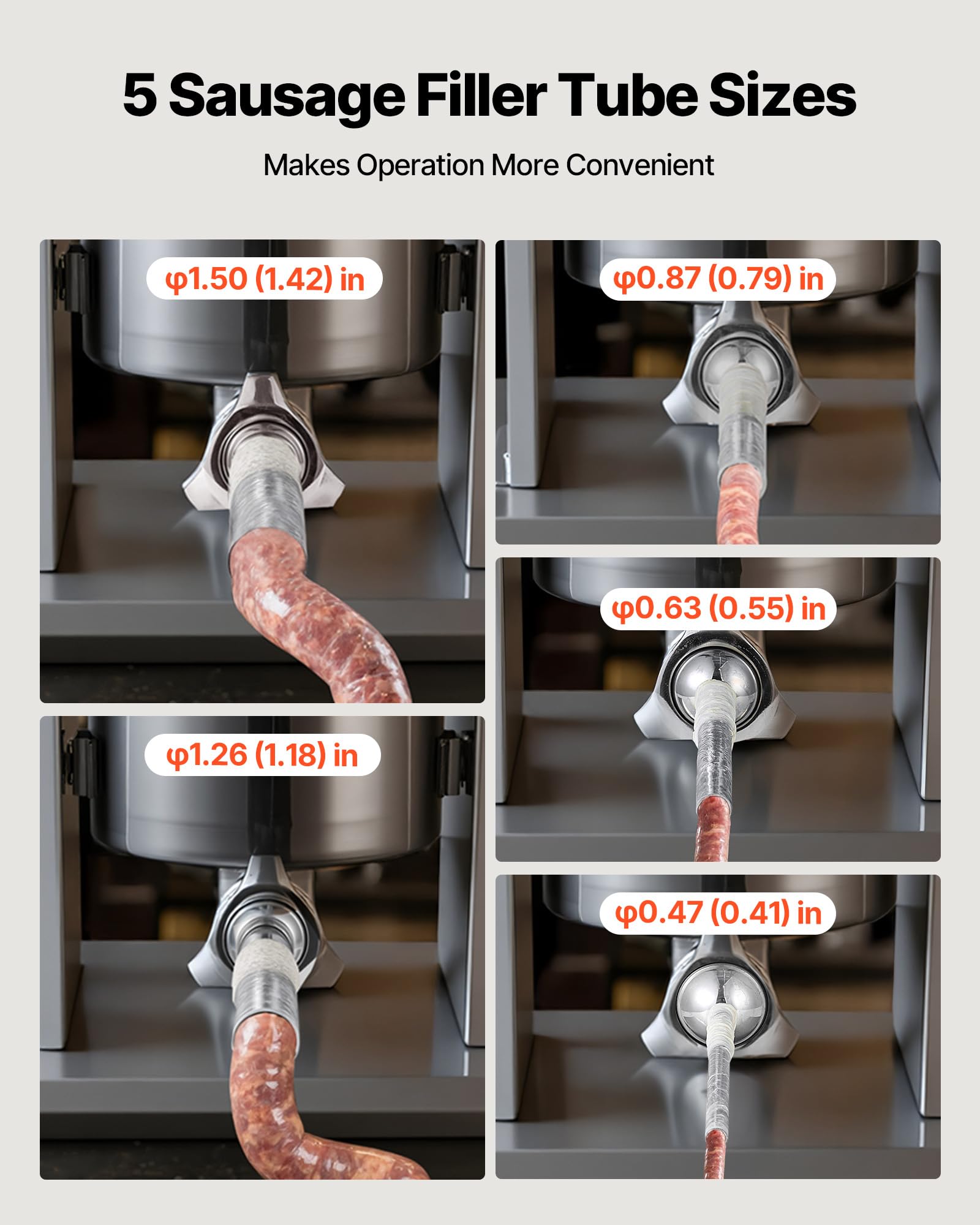 VEVOR Embutidora Manual de Salchichas de 5 L, Máquina de Llenado Vertical de Carne con 2 Velocidades de Rápida/Lenta, Acero Inoxidable Resistente, con 5 Tubos de Embutido, 490 x 300 x 660 mm