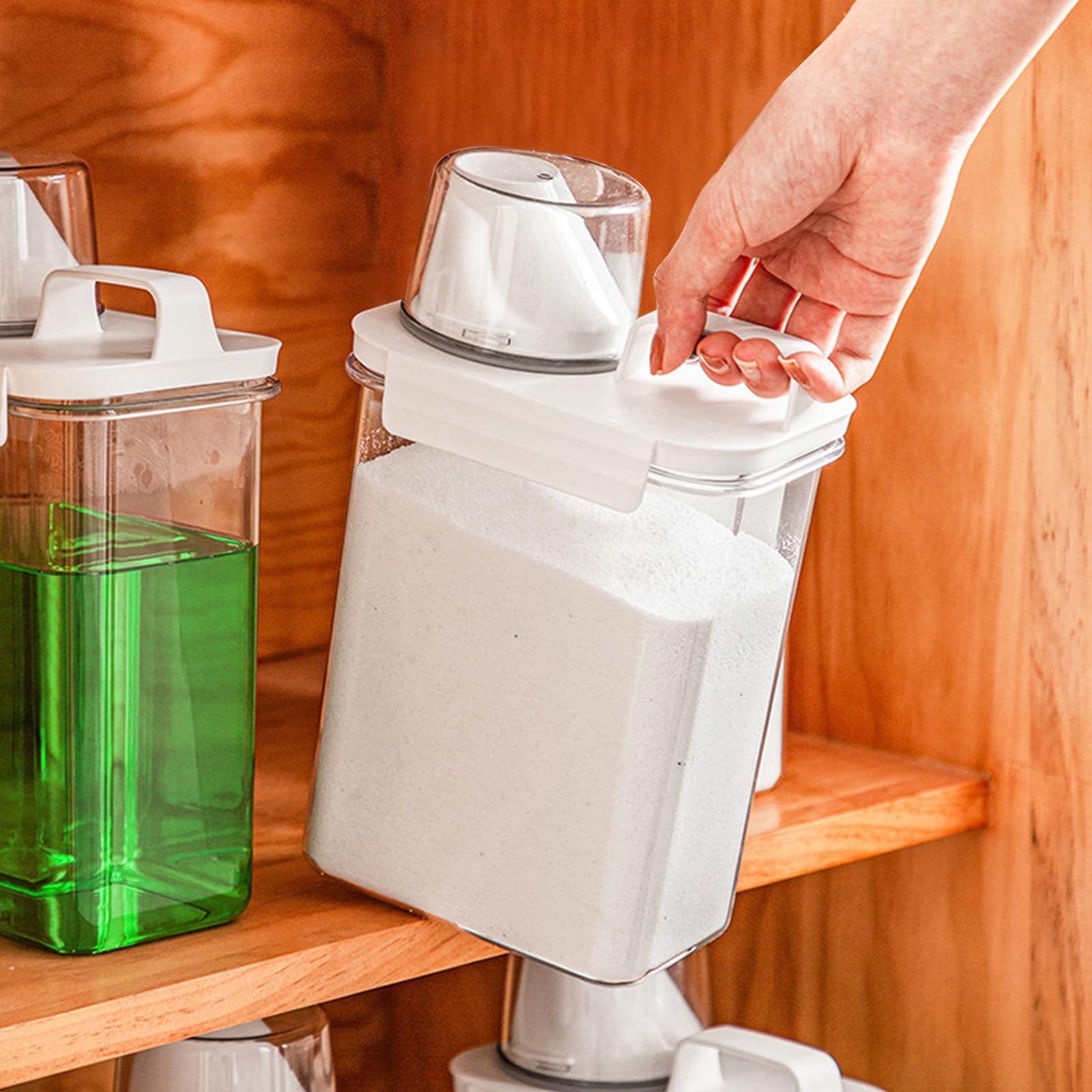 Contenitore per detersivo in polvere per bucato, dispenser ammorbidente per tessuti, con misurino per proteggere dall'umidità, per perline che migliorano il profumo/piccole particelle solide/liquidi