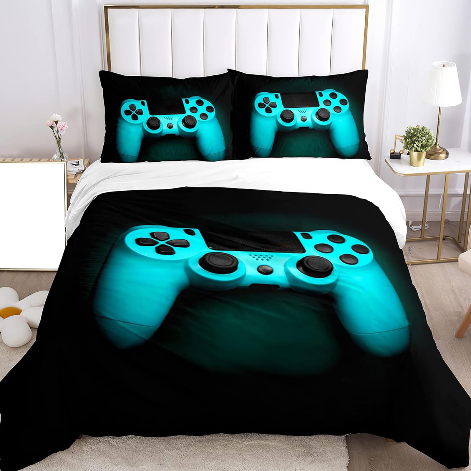 Housse De Couette Gamer SHUAIG - Imprimé Manette, Microfibre, 135x200cm