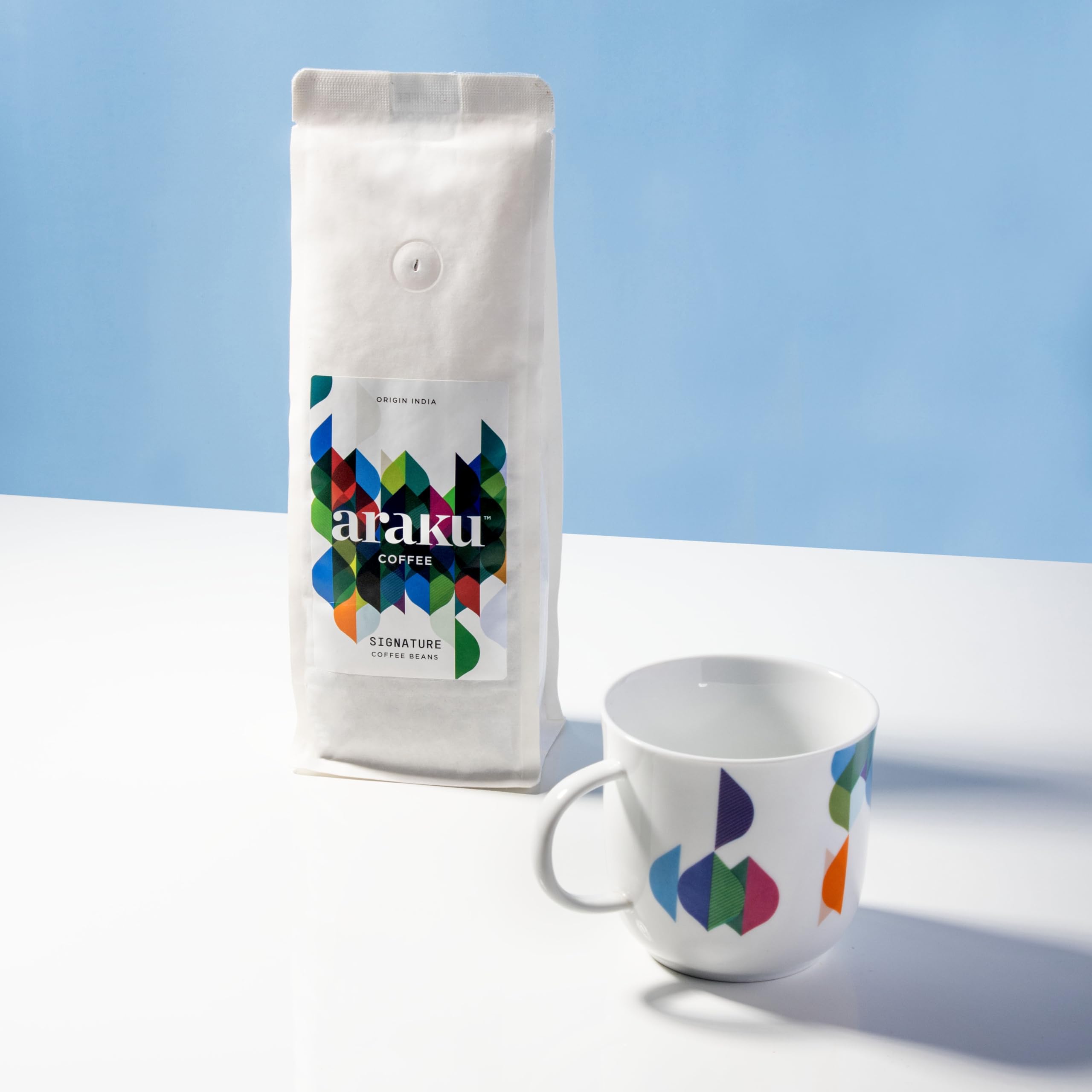 ARAKU Signature Coffee and Mug Combo – 2 Packs of 250 g Freshly Roasted 100% Arabica Beans(Whole Bean) and 1 ARAKU Leaf Latte Coffee Mug