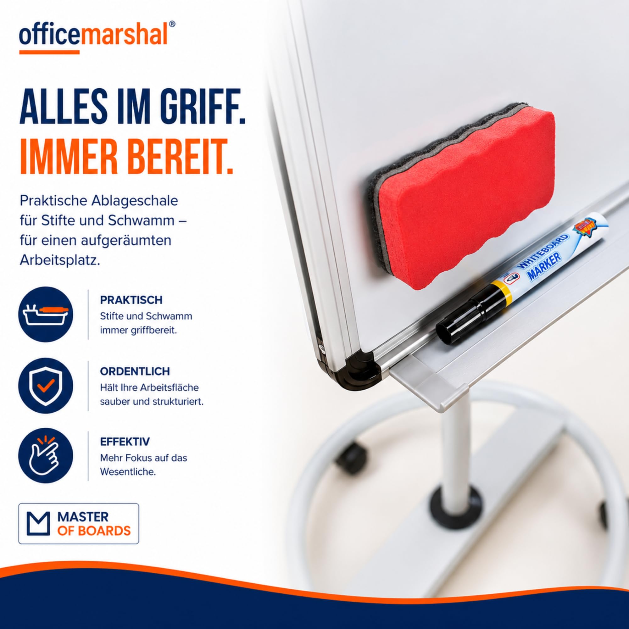 OfficeMarshal Flipchart Pizarra blanca móvil con pie de ruedas, 73 x 105 cm, altura regulable hasta 210 cm, se puede escribir, borrado en seco, magnético (tiburón)