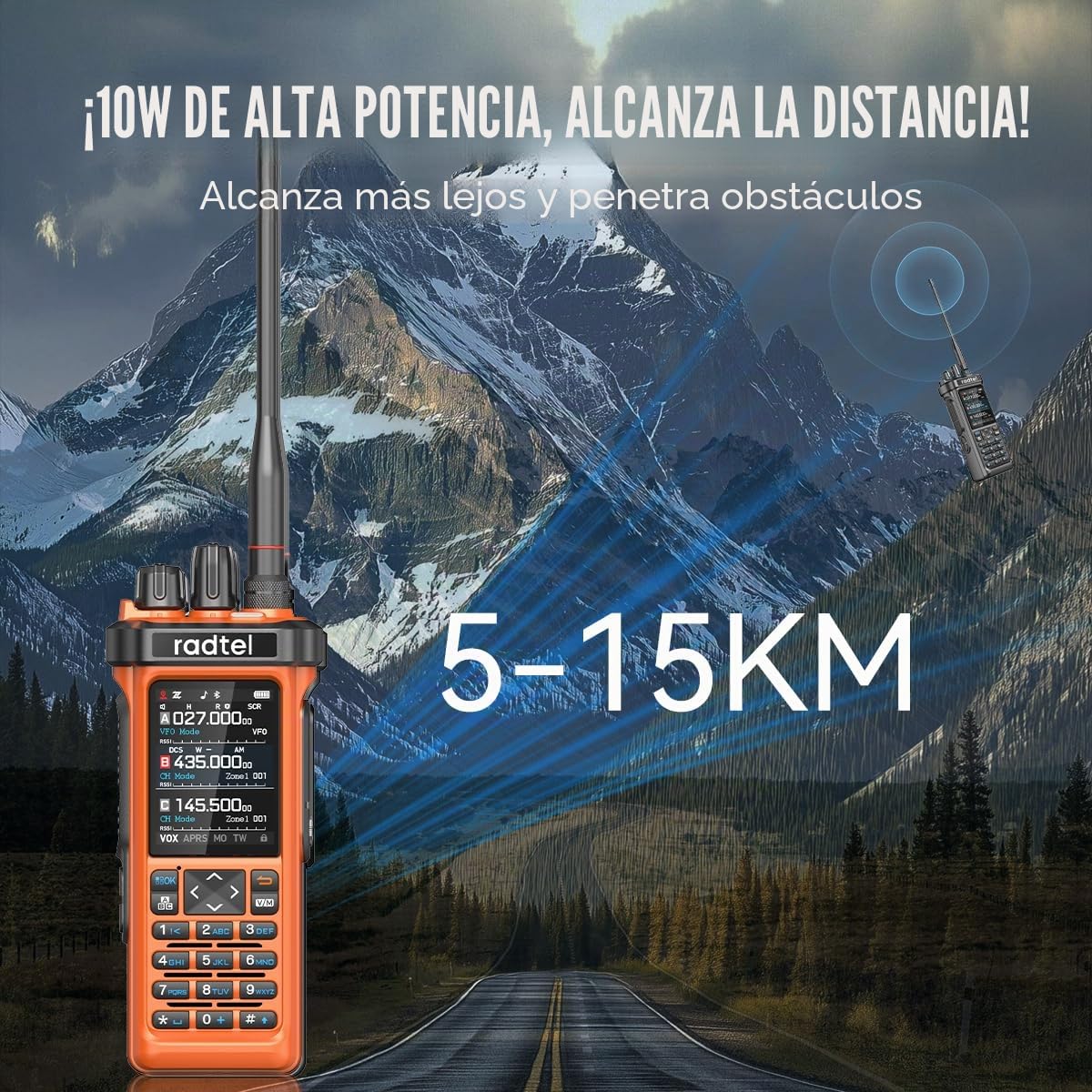 Radioaficionado Radtel RT-950 Pro GPS/APRS, walkie-Talkie portátil de Largo Alcance de 10 W, programación por aplicación Bluetooth, Color Naranja (con Cable de programación)
