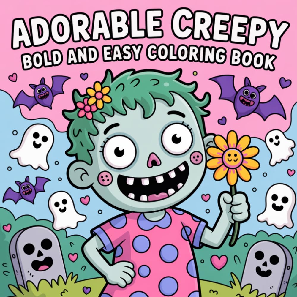 Adorable Creepy Bold & Easy Coloring Book: 50 Cute, Spooky, and Simple Designs for Relaxing Fun