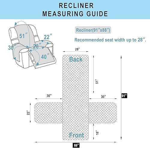 Miniatura 6 de Luxshare Home Fundas para Sillas Reclinables Reversibles Funda de Sofá y Sillón para Mascotas Protector de Muebles Lazy Boy (Reclinable 28'',
