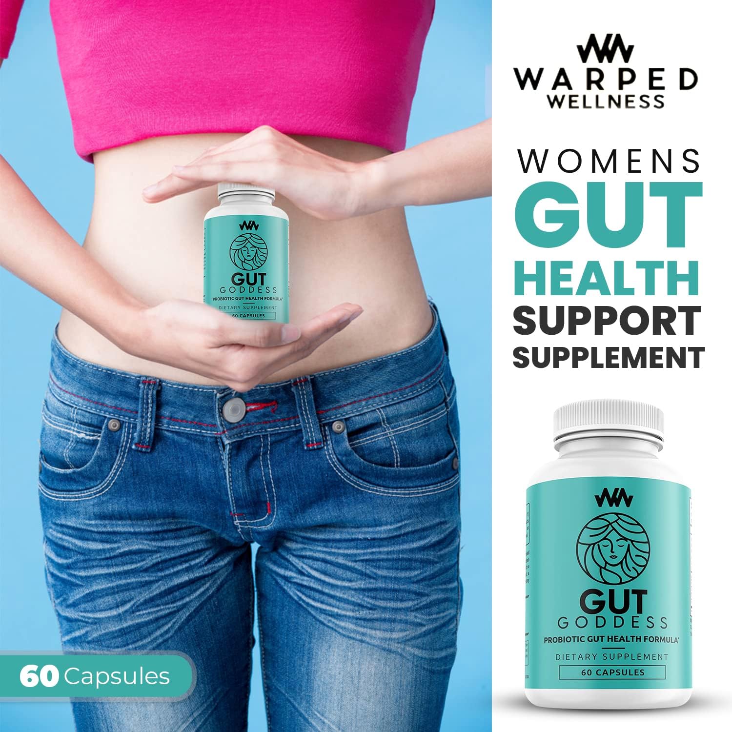 Warped Wellness Womens Gut Health Support Supplement | Female Probiotic Digestive Enzyme Vitamin | Papain Enzyme for Digestion Support | Gut Goddess