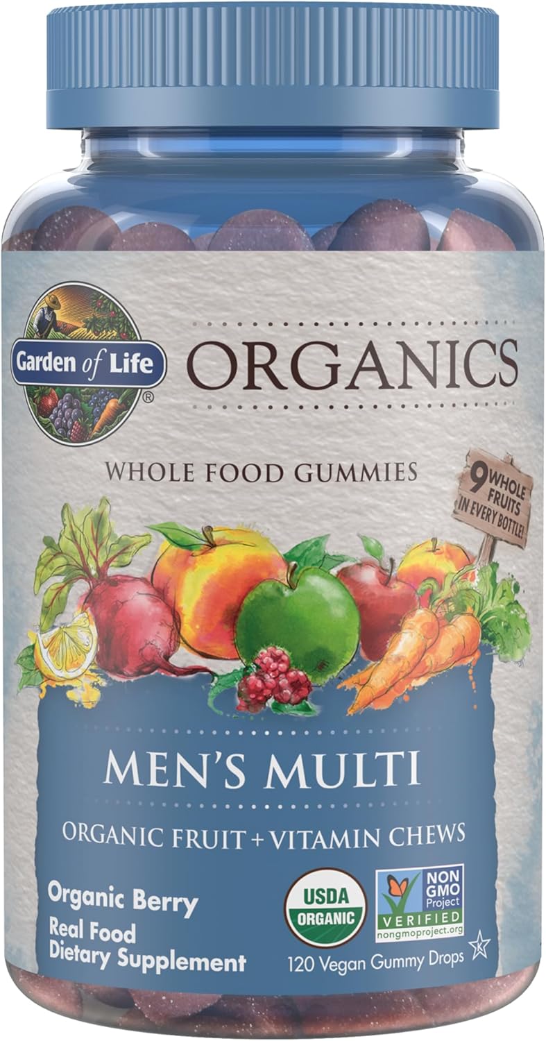 Garden of Life Organics Men’s Gummy Vitamins – Berry – Certified Organic, Non-GMO, Vegan, Kosher Complete Multi – Methyl B12, C & D3 – Gluten, Soy & Dairy Free, 120 Real Fruit Chew Gummies Garden of Life Organics Men’s Gummy Vitamins – Berry – Certified Organic, Non-GMO, Vegan, Kosher Complete Multi – Methyl B12, C & D3 – Gluten, Soy & Dairy Free, 120 Real Fruit Chew Gummies