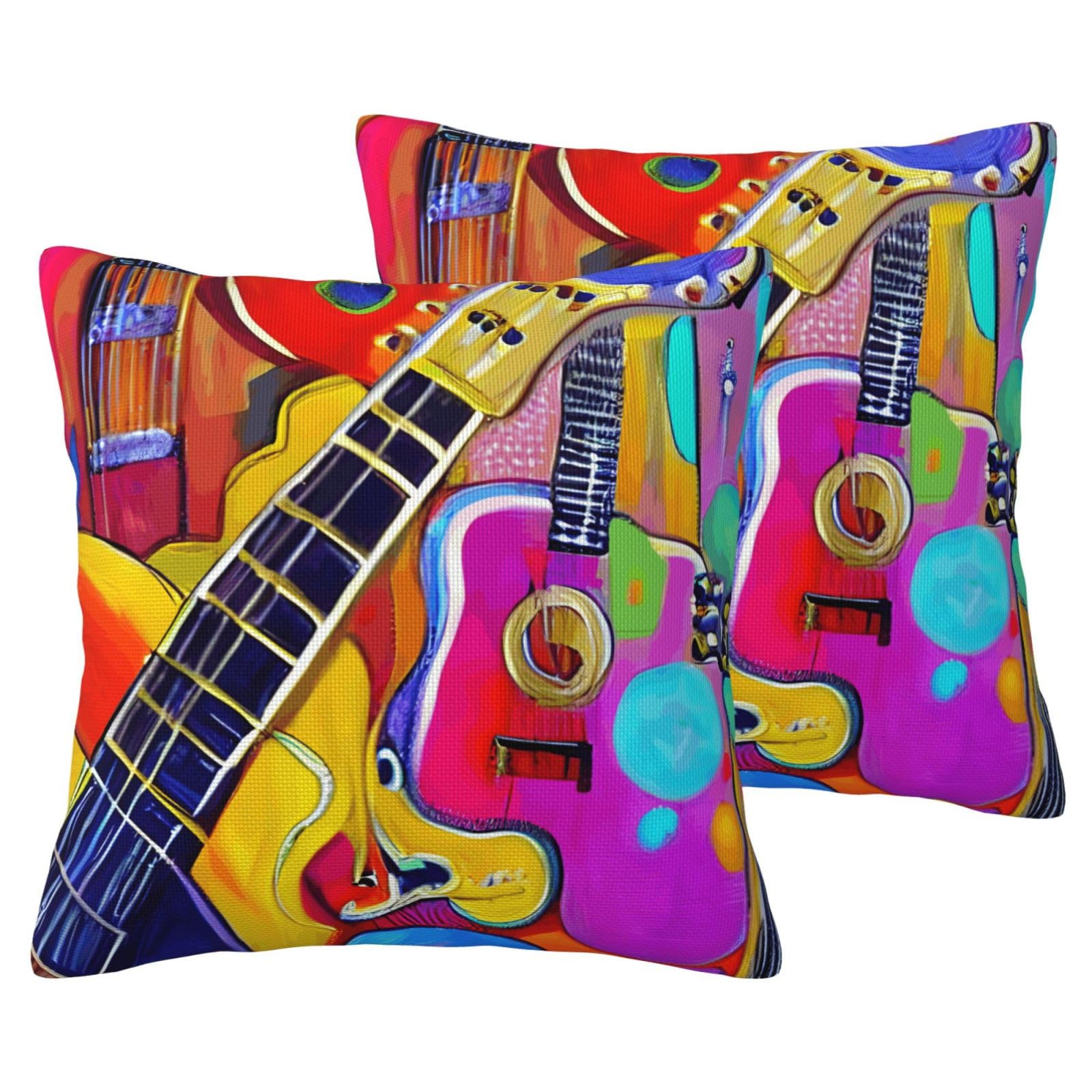 Housses de coussin guitares acoustiques colorées EdWal lot de 2 pour canapé