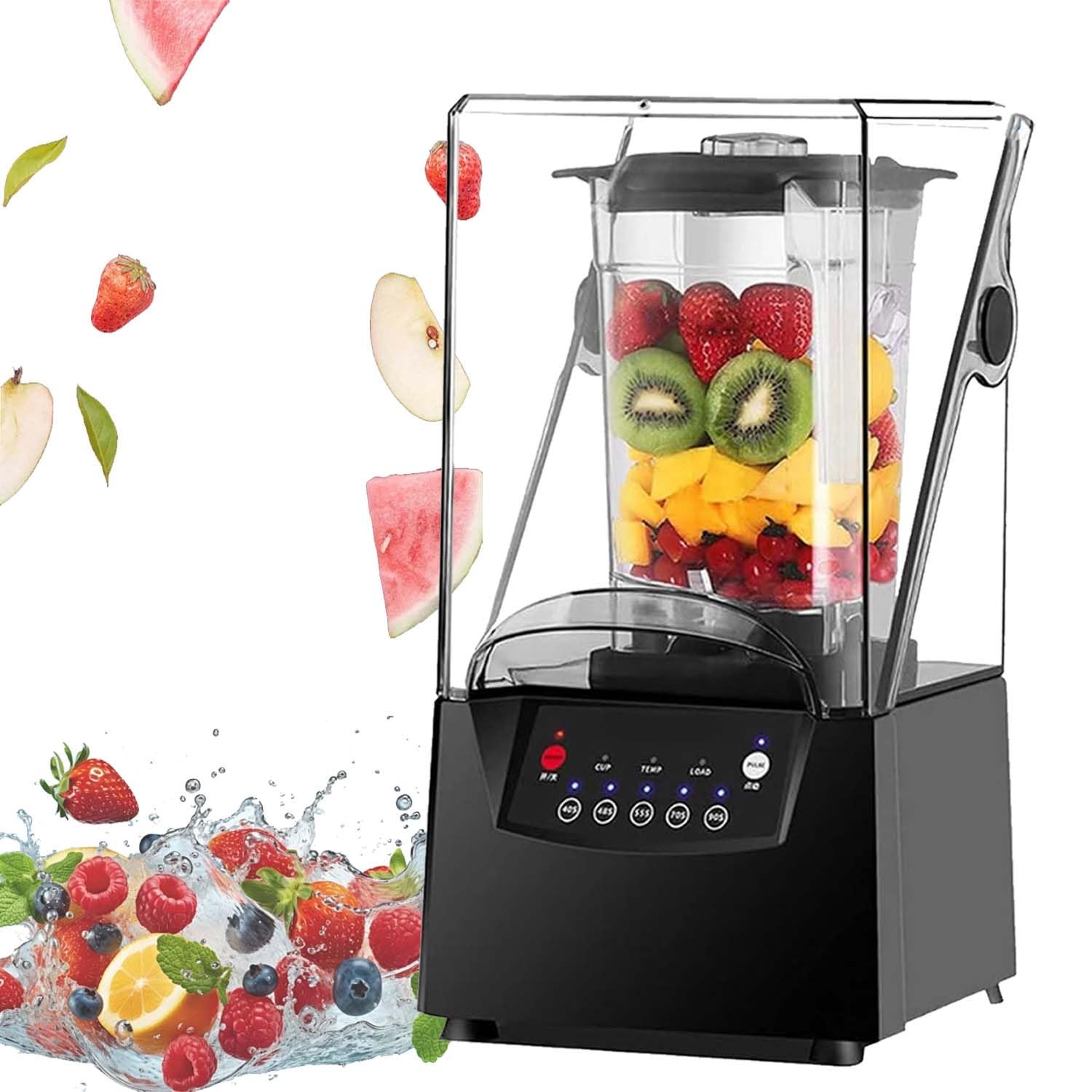 Professional Quiet Blender 2200W with Soundproof Hood, 2L Large Jar, Commercial Smoothie Maker for Cafes, Frozen Ice, Juices, Nut Butter, 17000RPM Self-Clean