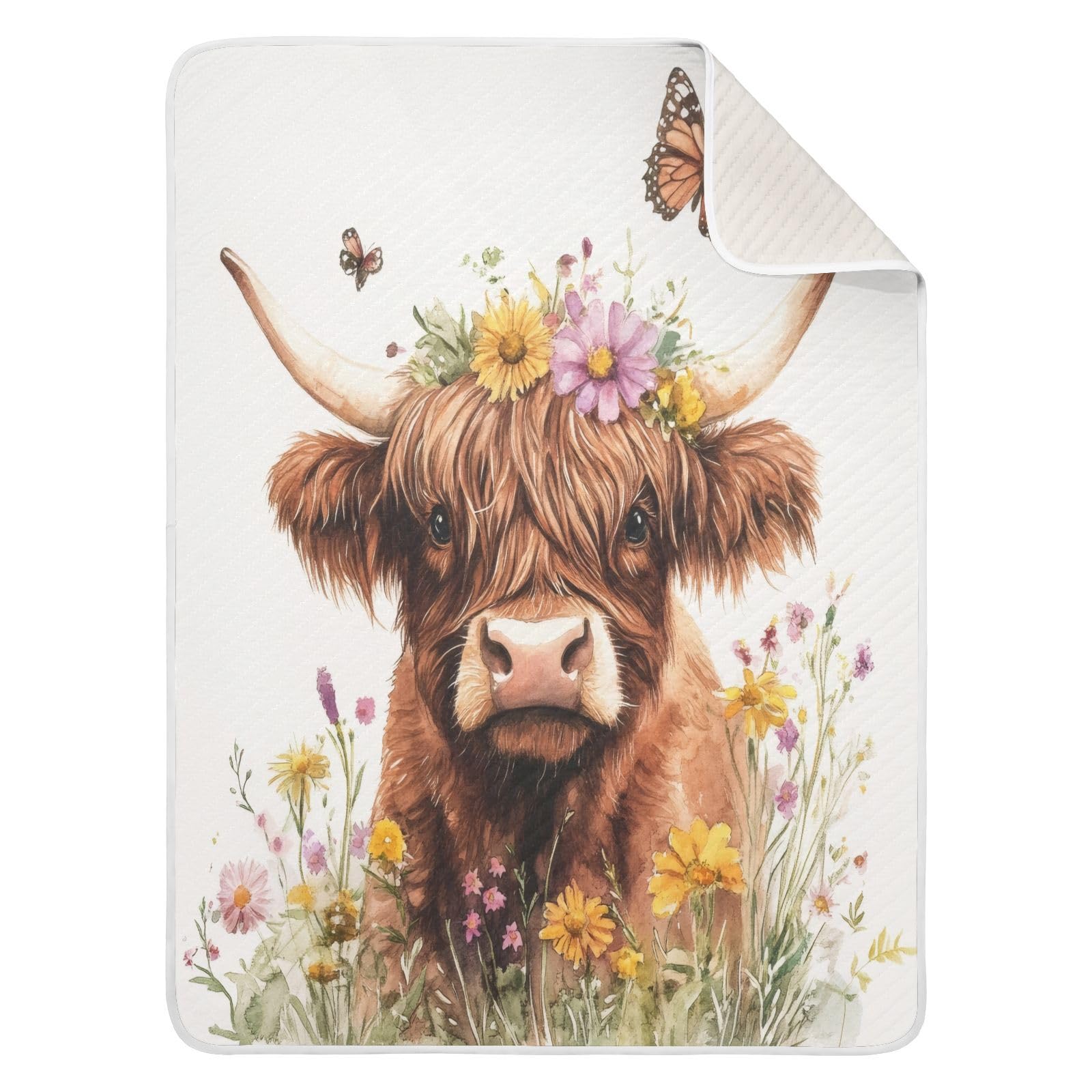 Burbuja Cow in Flowers Butterfly Baby Blanket for Boys Girls, Nursery Soft Warm Swaddling Receiving Baby Blankets, 30x40 in Toddler Blanket