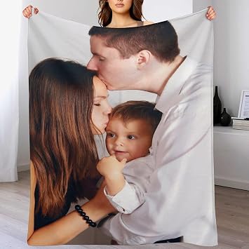 Custom Blanket Personalized Bed Throw Blanket with Picture Text Logo, Customized Blankets for Family Friend Father Mother Christmas Birthday Wedding Gift, 1 Photo, 31"x47"