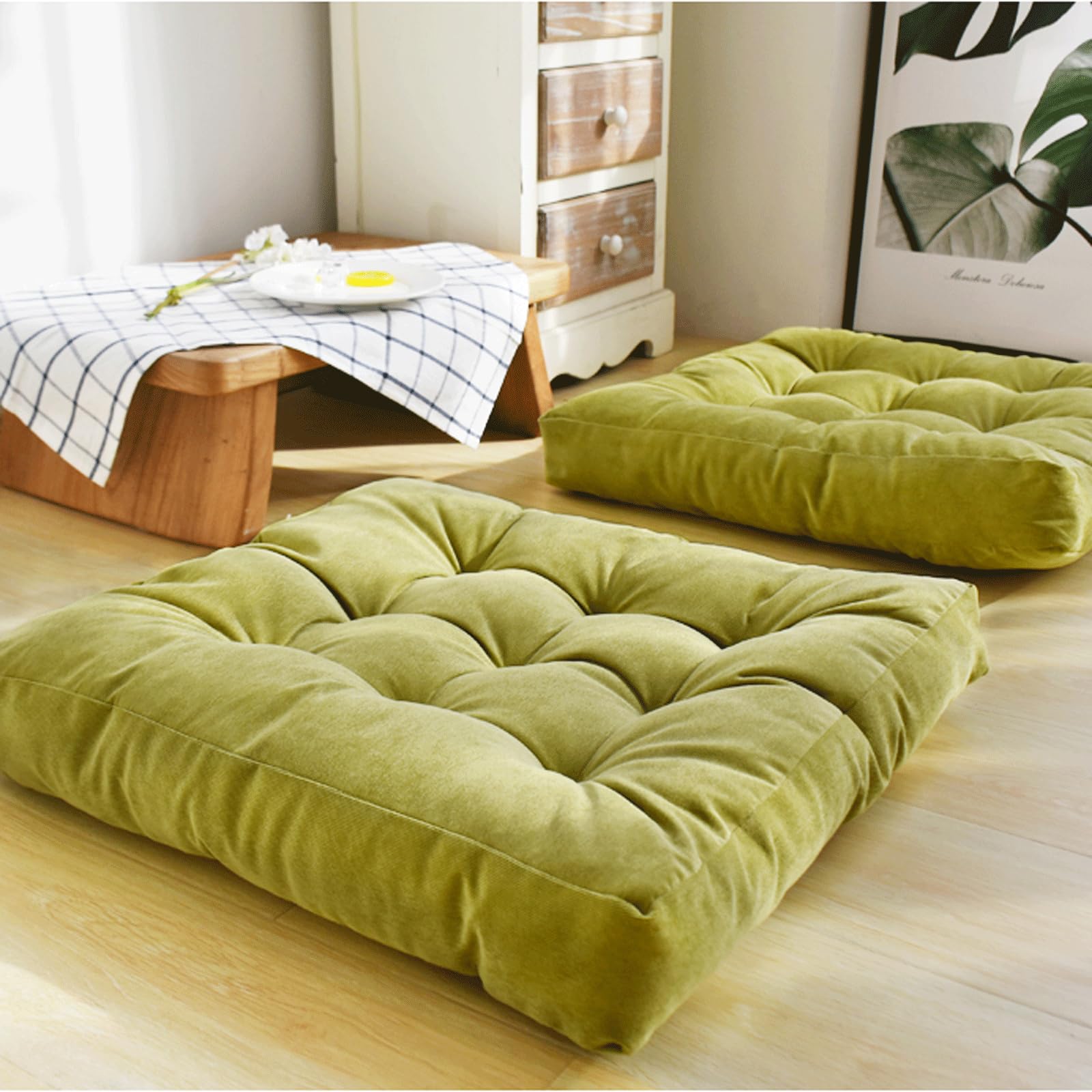 Cuscino Da Pavimento, Cuscini Quadrati Grandi Posti A Sedere Per Adulti, Cuscino Da Pavimento Per Meditazione Per Camera Da Letto Divano Tatami Balcon(Size:1 Count (Pack of 1),Color:Verde)