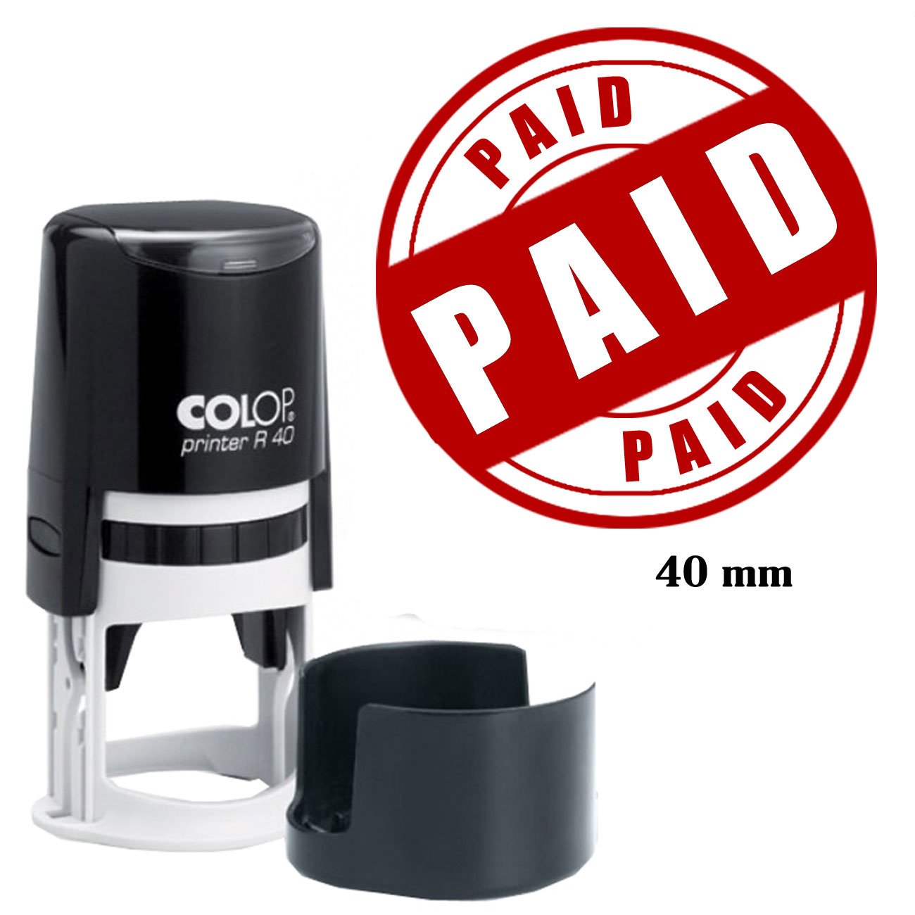Paid Stamp Self Inking Colop Round Rubber Stamper Office Stationary - Red Ink Choose Size 40mm