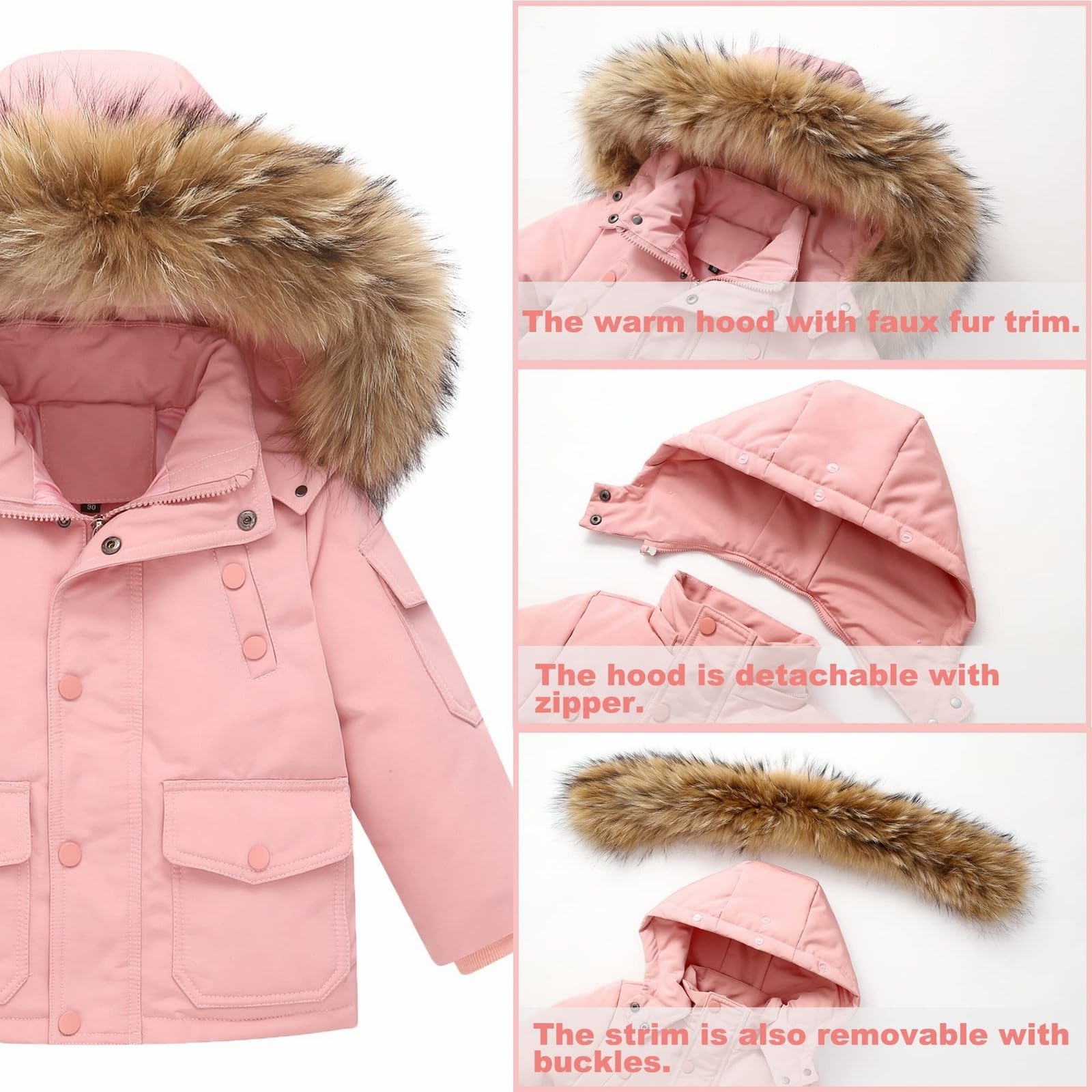 Traje de esquí infantil con chaqueta de plumón, chaqueta de plumón con capucha + pantalones de esquí para bebé y niñas, traje de nieve, 2 unidades de conjunto de esquí de invierno, abrigo de plumón de