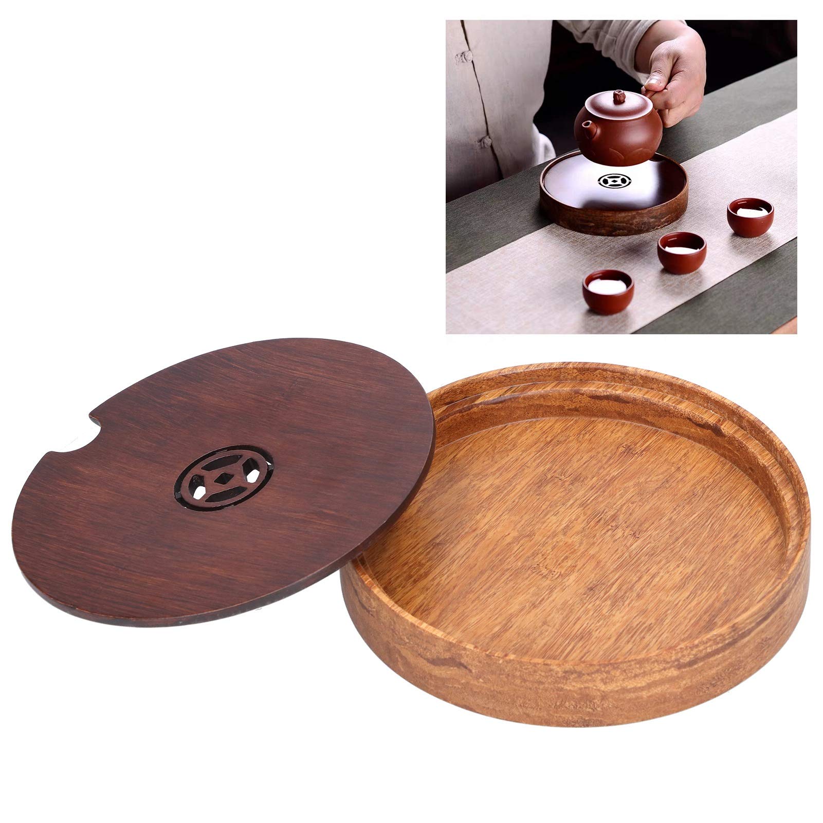 Plateau ? Th¨¦ de Cuisine,Plateau de Service en Bambou Respectueux de L'Environnement,Tapis de Th¨¦i¨¨re Rond Simple Polyvalent pour Bol Plac¨¦,Th¨¦i¨¨re,Tasse,Fond Antid¨¦rapant