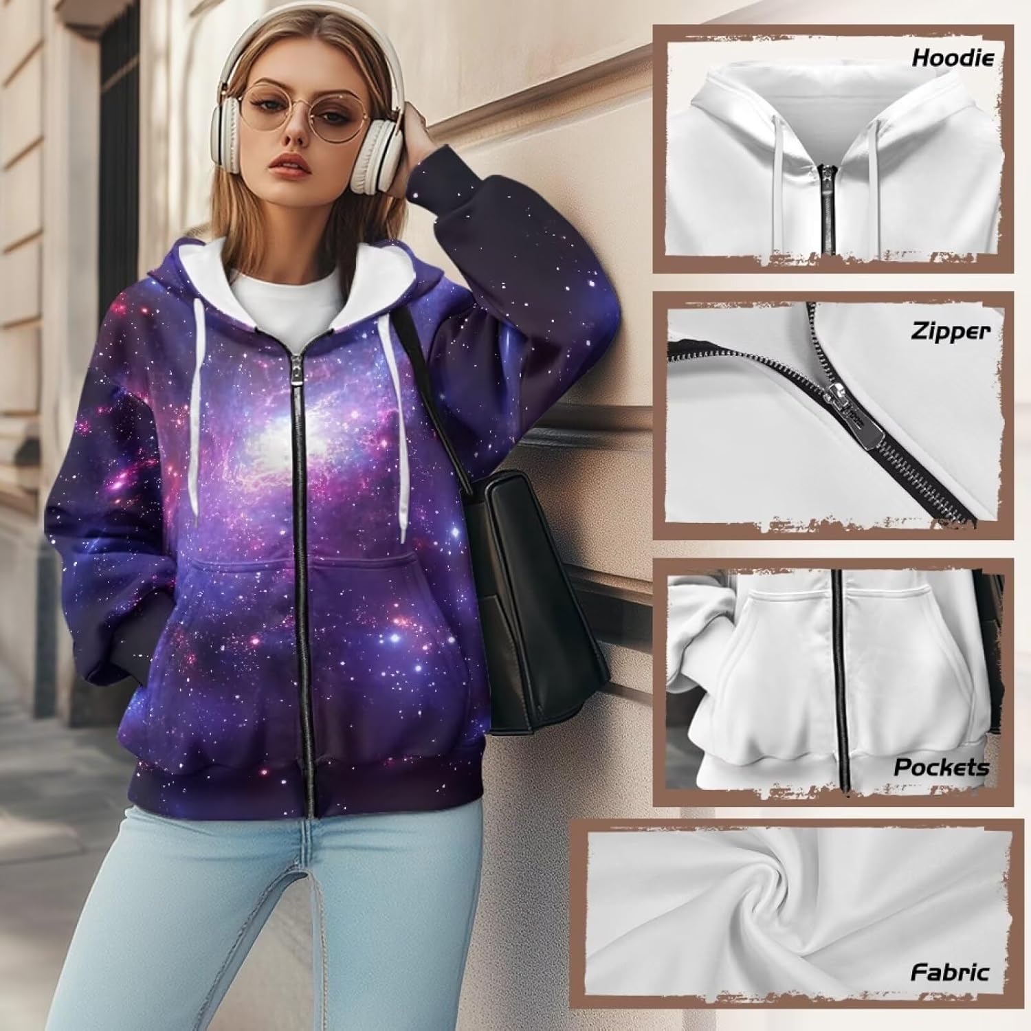 Women Casual Full Zip Up Hoodie Oversized Lightweight Long Sleeve Sweatshirt Trendy Warm Jacket With Pockets - Image 5
