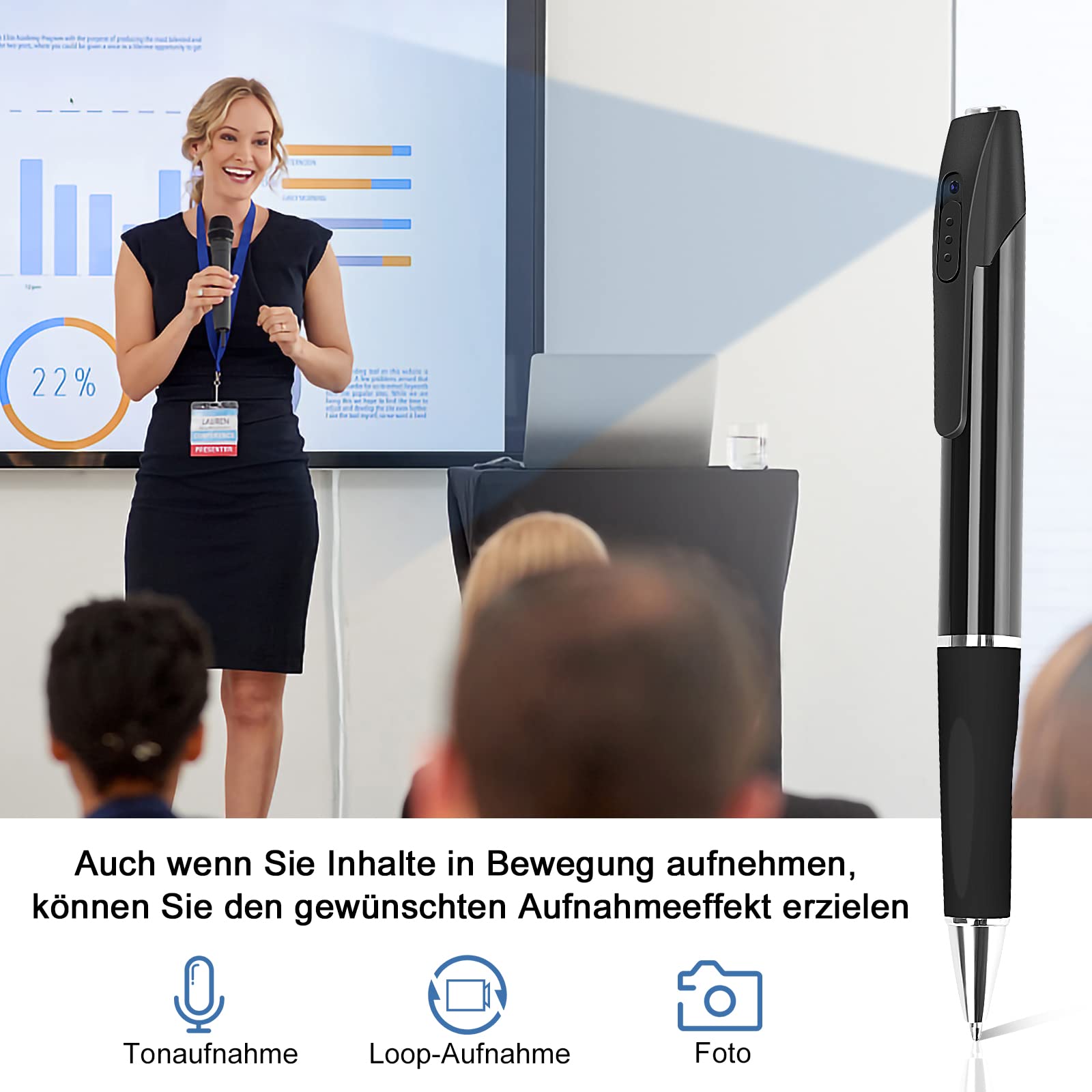 Mini Kamera 1080P überwachung Kamera Tragbare kleine Überwachungskamera 32GB Stiftkamera Kamera für Home Office Geschäftstreffen mit 5 Tinte Fills