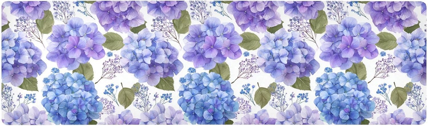 Purple Hydrangea Herb Trivet Table Runner Heat Resistant 230F for Hot Dishes Pots Plates Kitchen Dining Table Protector Decorative 39.37 X 11.8 Inch