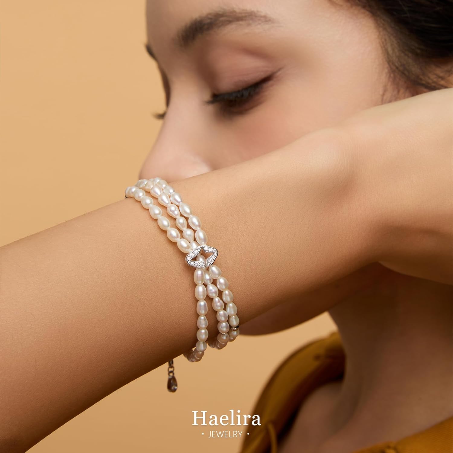 S925 Sterling Silver Four-pointed Star Pearl Bracelets for Women, 8.27 Inch Lucky Freshwater Cultured Pearl Bracelets, Non Tarnish and Hypoallergenic Suitable for Everyday Wear, Perfect Jewelry Gift for Women - Image 4