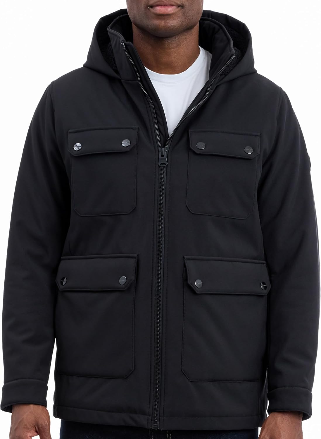 Michael Kors mens Four Pocket Softshell Field Jacket With Faux Sherpa Lining, Wind and Water Resistant